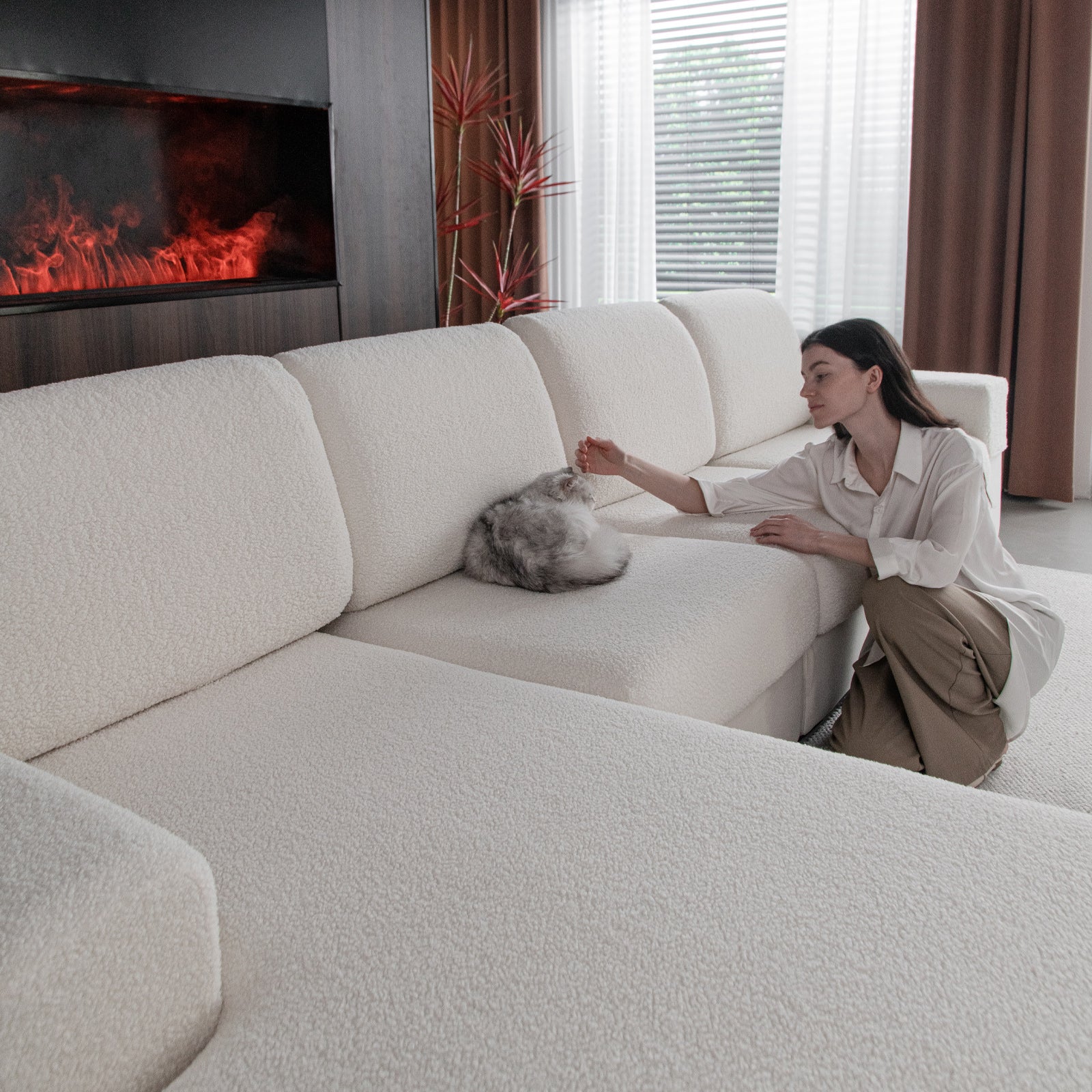 OHSIO Couch Cushion Covers for Sectional Sofa, Stretch Soft Sofa Slipcovers Washable Wear-Resistant Universal Furniture Protector for Living Room