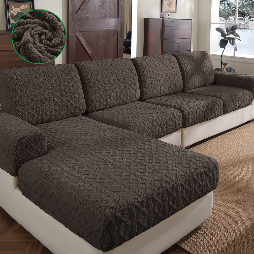 OHSIO Couch Cushion Covers, Super Soft Thicker Fleece Sofa Cover Stretch Sectional Sofa Slipcover Washable Pet Friendly Anti-Slip Stain Resistant Furniture Cover for Home