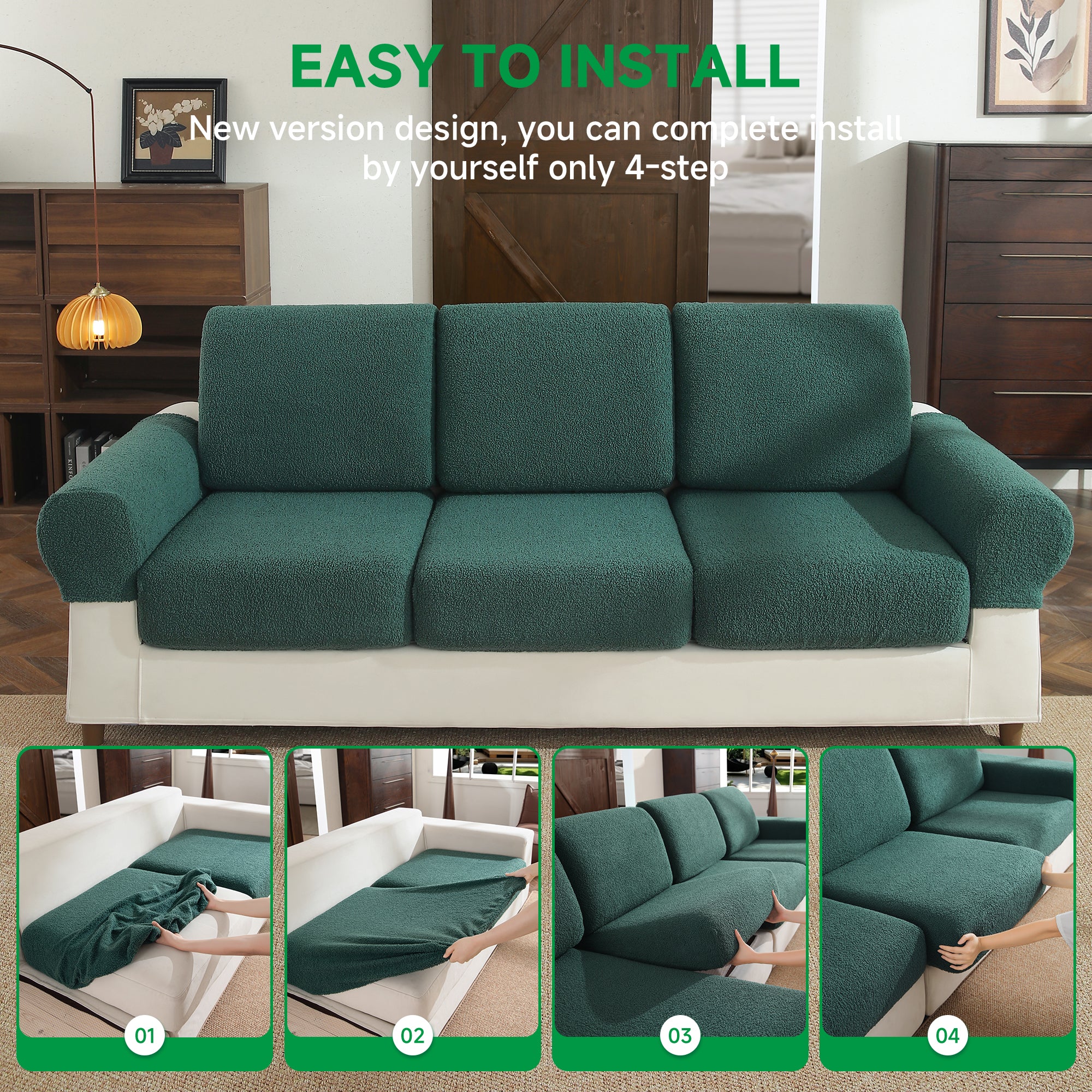 OHSIO Couch Cushion Covers for Sectional Sofa, Stretch Soft Sofa Slipcovers Washable Wear-Resistant Universal Furniture Protector for Living Room