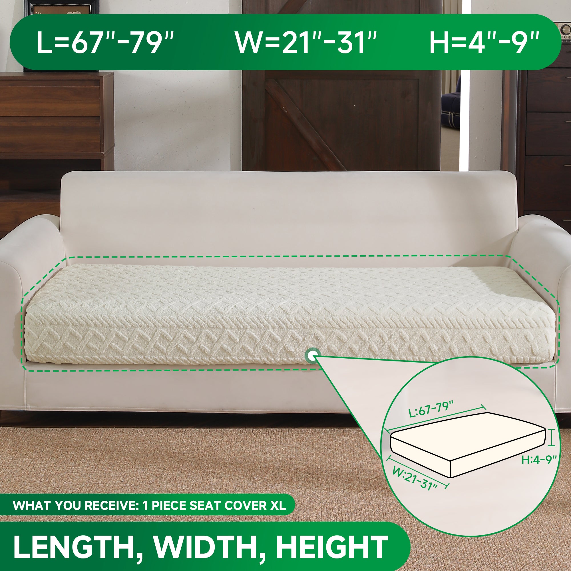 OHSIO Couch Cushion Covers, Super Soft Thicker Fleece Sofa Cover Stretch Sectional Sofa Slipcover Washable Pet Friendly Anti-Slip Stain Resistant Furniture Cover for Home