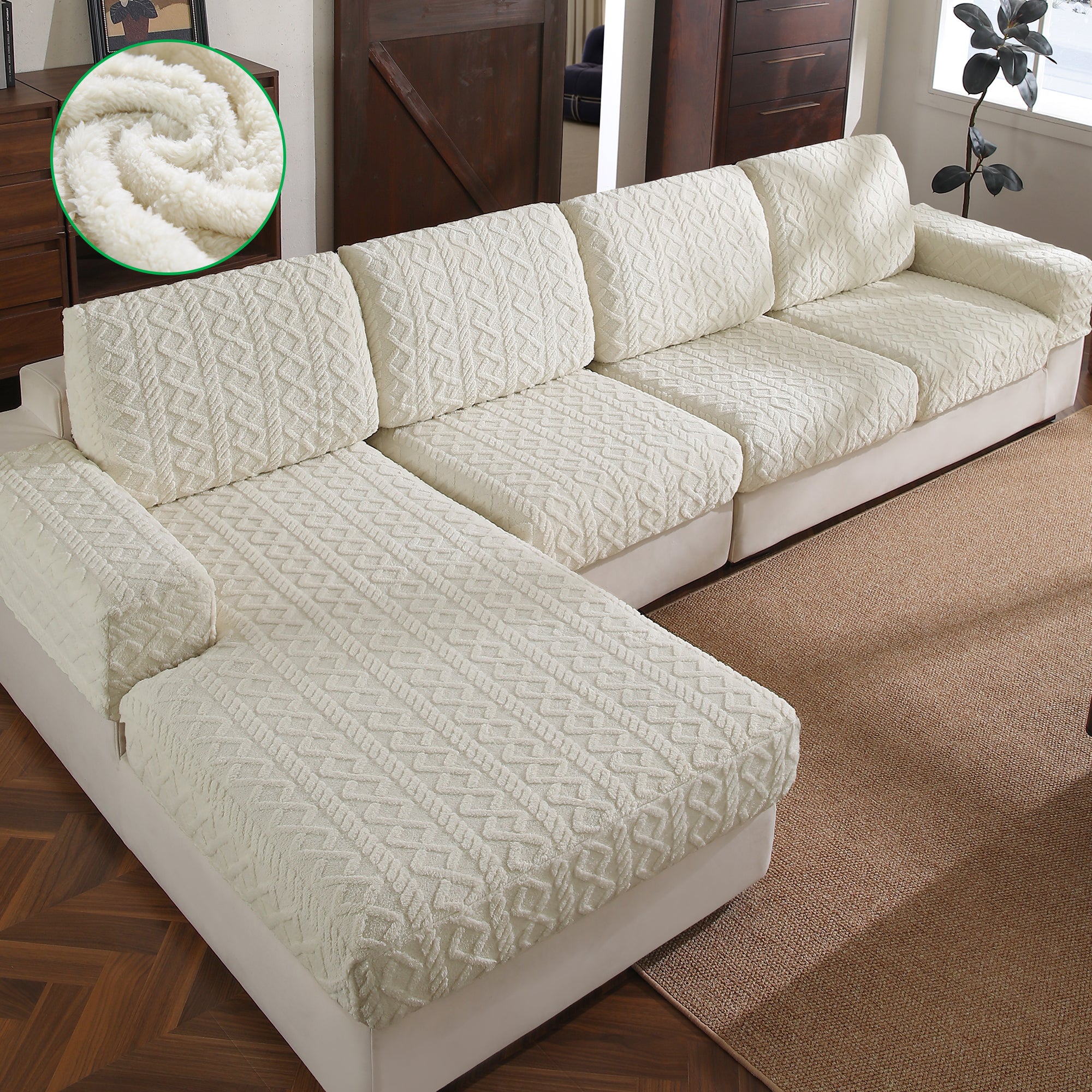 OHSIO Couch Cushion Covers, Super Soft Thicker Fleece Sofa Cover Stretch Sectional Sofa Slipcover Washable Pet Friendly Anti-Slip Stain Resistant Furniture Cover for Home