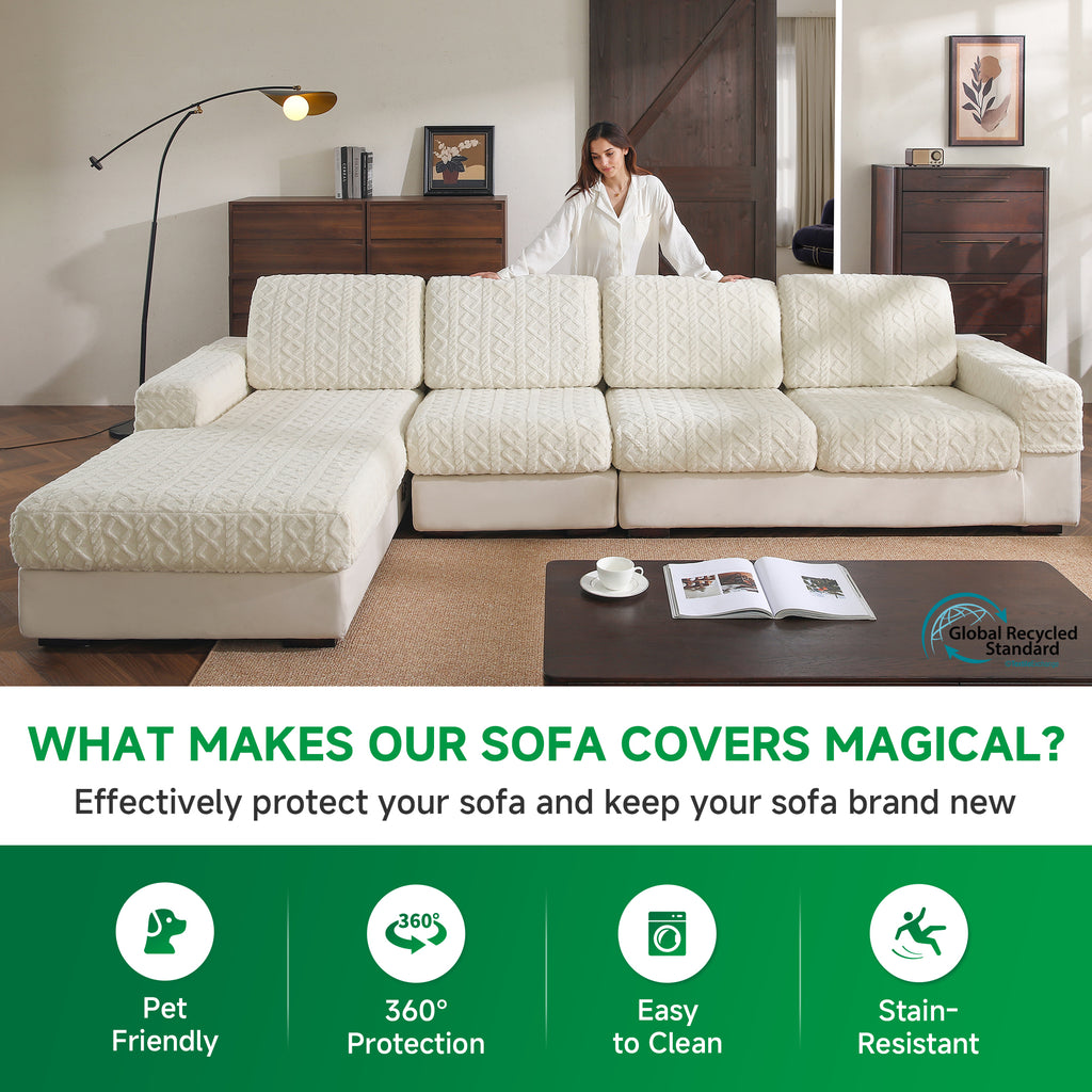 OHSIO Couch Cushion Covers, Super Soft Thicker Fleece Sofa Cover Stretch Sectional Sofa Slipcover Washable Pet Friendly Anti-Slip Stain Resistant Furniture Cover for Home