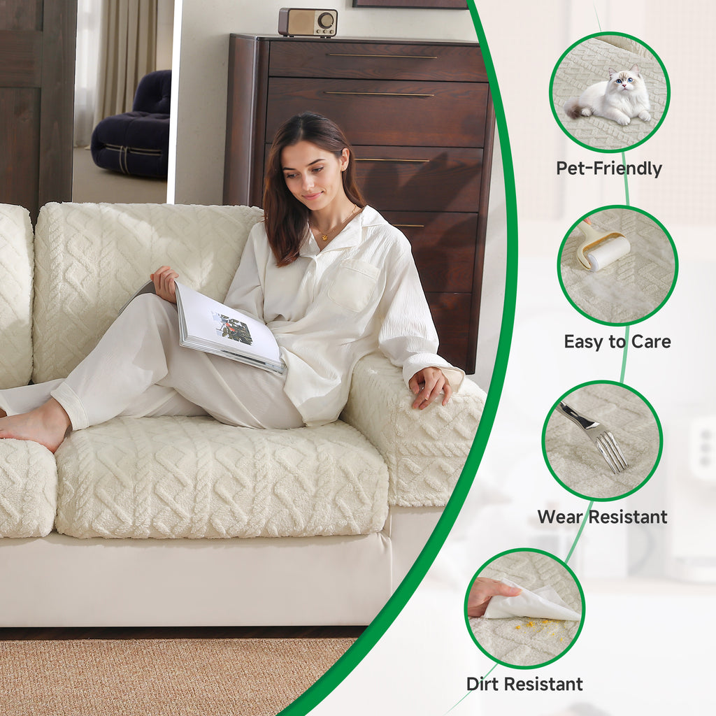 OHSIO Couch Cushion Covers, Super Soft Thicker Fleece Sofa Cover Stretch Sectional Sofa Slipcover Washable Pet Friendly Anti-Slip Stain Resistant Furniture Cover for Home