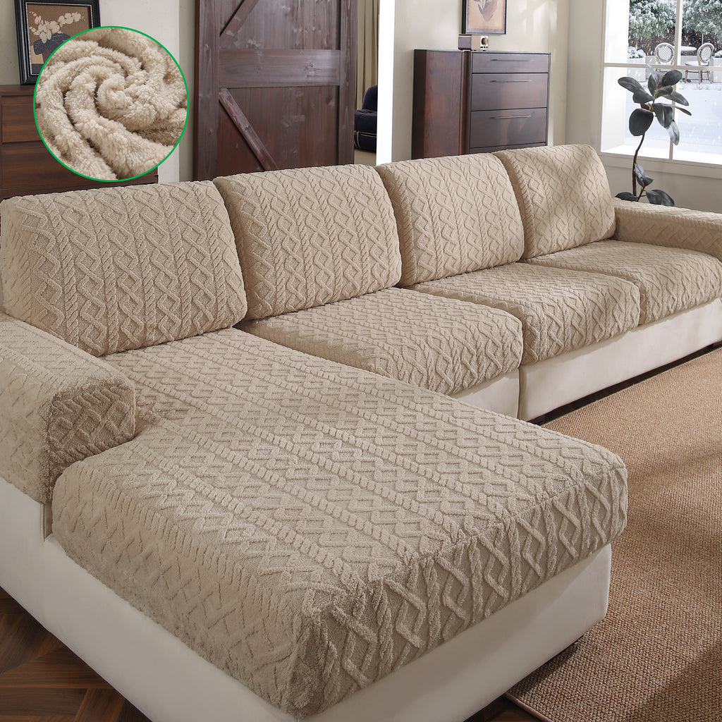 OHSIO Couch Cushion Covers, Super Soft Thicker Fleece Sofa Cover Stretch Sectional Sofa Slipcover Washable Pet Friendly Anti-Slip Stain Resistant Furniture Cover for Home