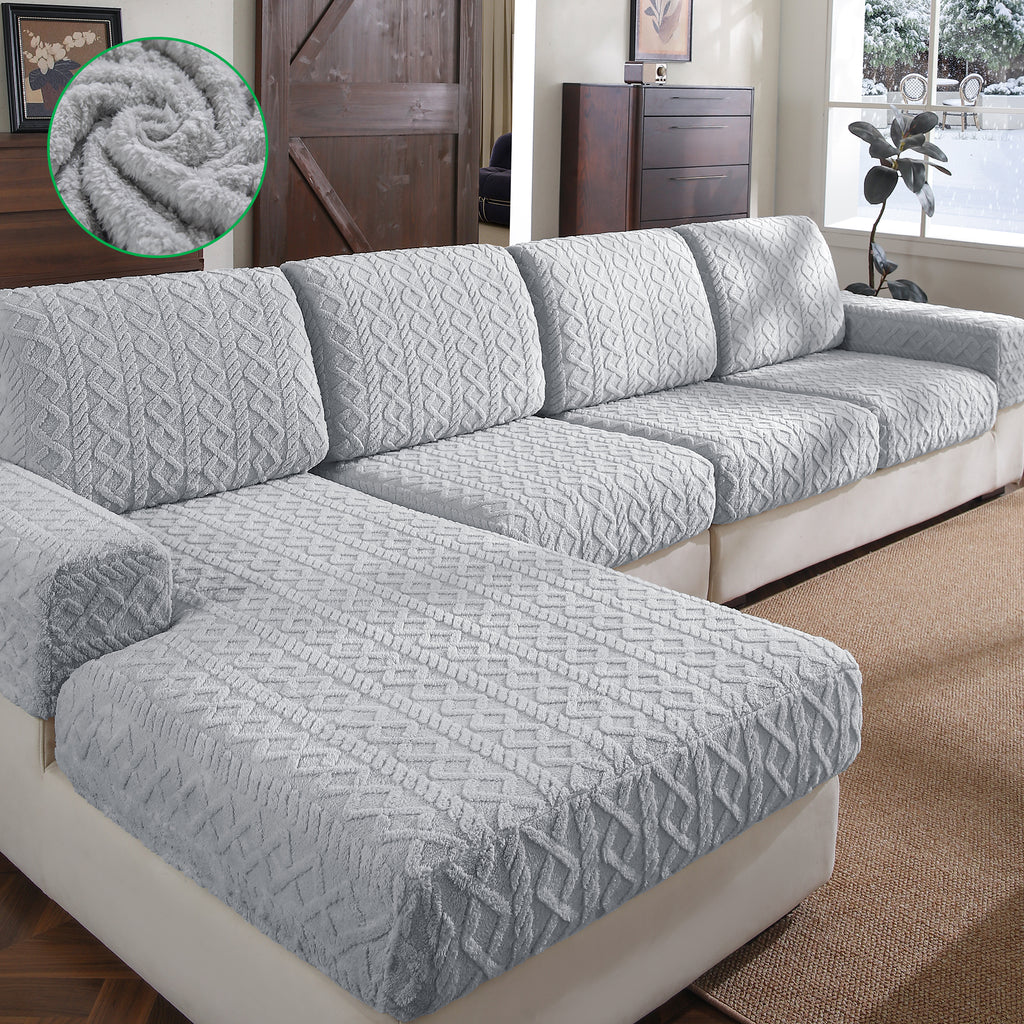 OHSIO Couch Cushion Covers, Super Soft Thicker Fleece Sofa Cover Stretch Sectional Sofa Slipcover Washable Pet Friendly Anti-Slip Stain Resistant Furniture Cover for Home