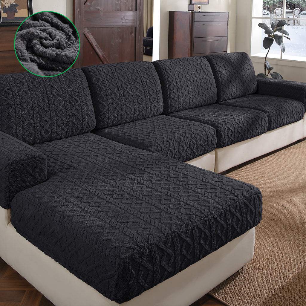 OHSIO Couch Cushion Covers, Super Soft Thicker Fleece Sofa Cover Stretch Sectional Sofa Slipcover Washable Pet Friendly Anti-Slip Stain Resistant Furniture Cover for Home