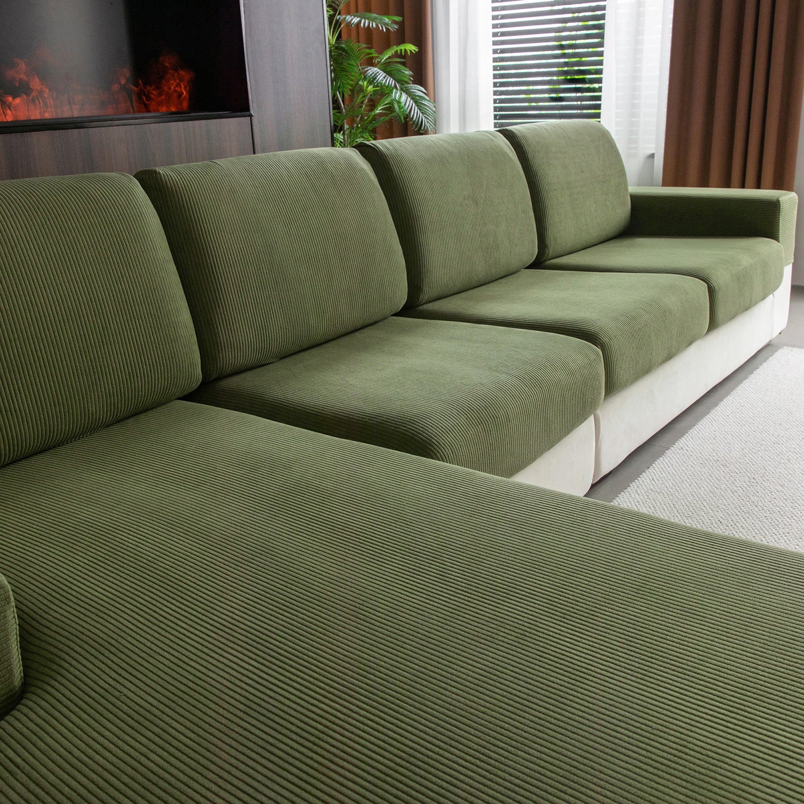 OHSIO Sectional Couch Covers, Wear Resistant Stretch Sofa Covers Washable Soft Couch Cushion Covers Anti Slip Furniture Protector Sofa Slipcovers for Pets
