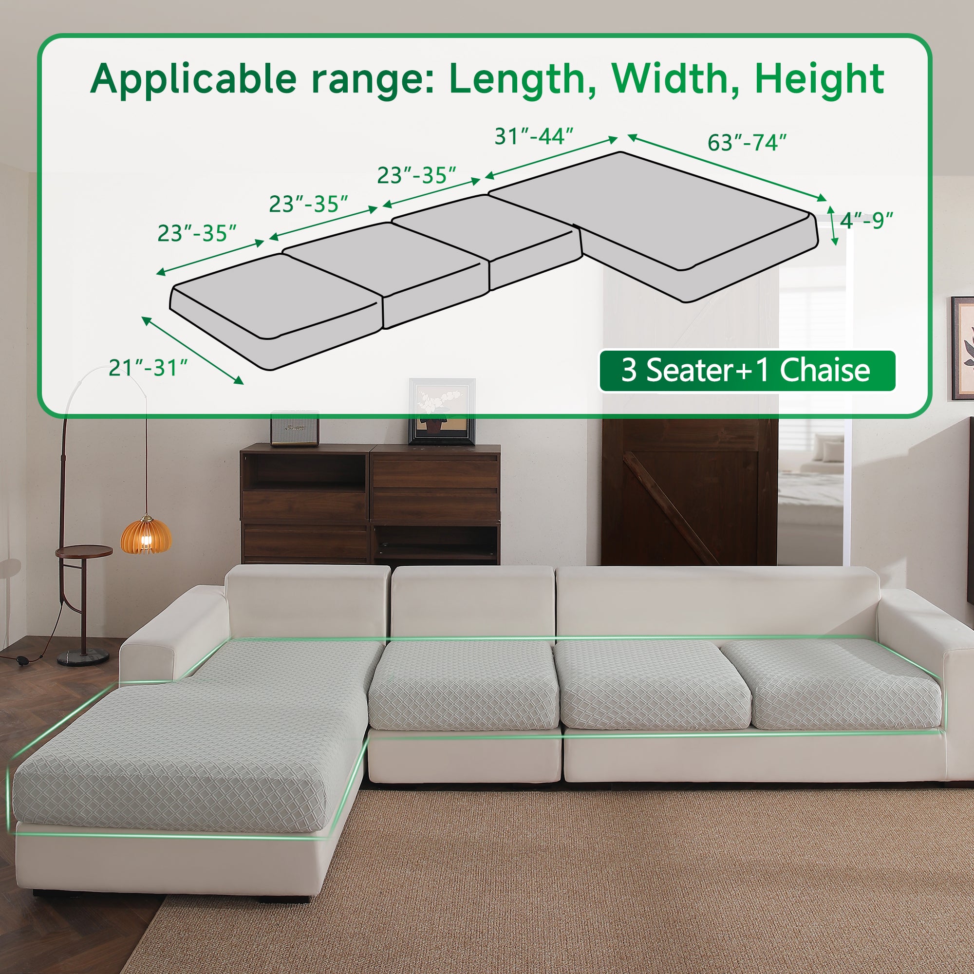 OHSIO Couch Cover, Stretch Sofa Cover, Soft Seat Cushion Covers Washable, Sectional L Shape Sofa Slipcover, Wear Stain Resistant Pet Friendly Furniture Protector for Home