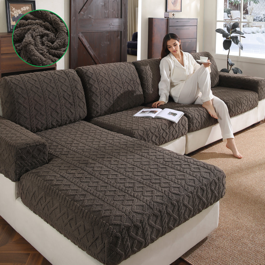 OHSIO Couch Cushion Covers, Super Soft Thicker Fleece Sofa Cover Stretch Sectional Sofa Slipcover Washable Pet Friendly Anti-Slip Stain Resistant Furniture Cover for Home