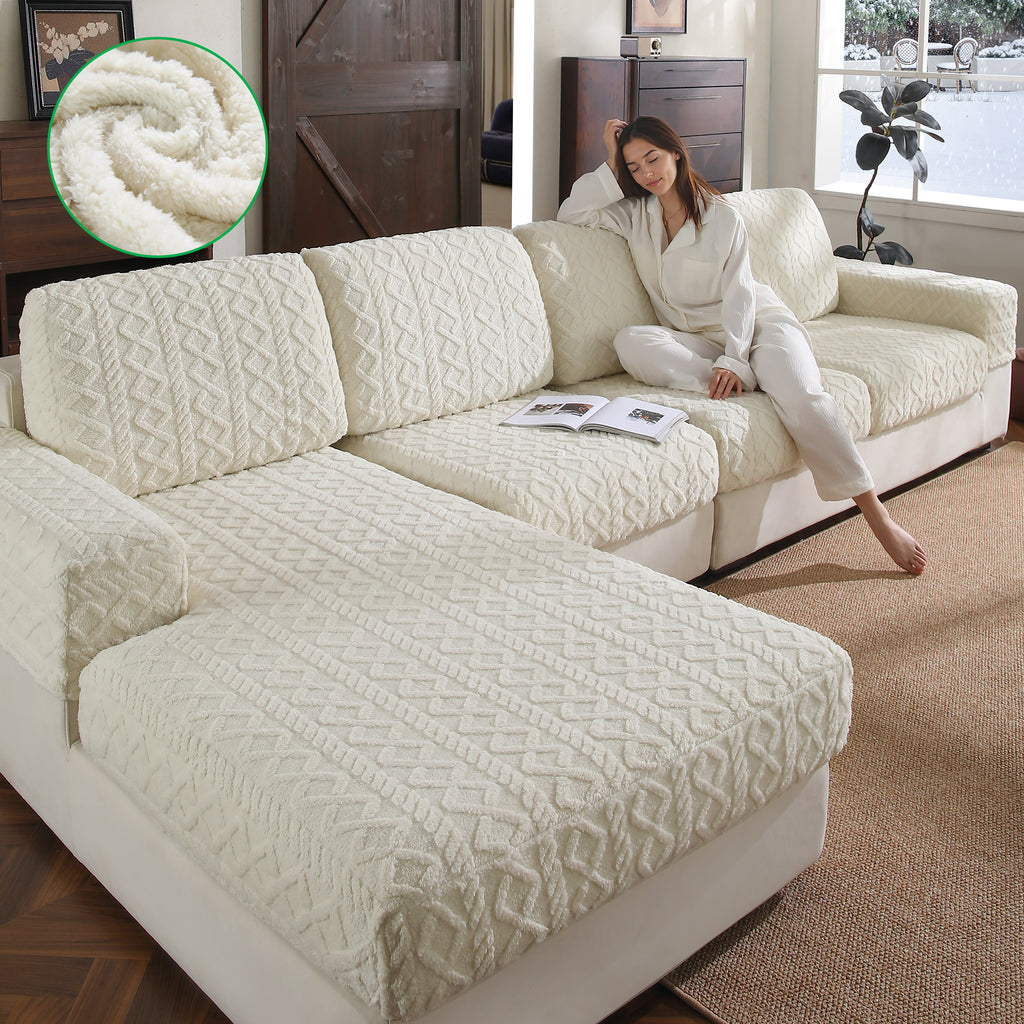 OHSIO Couch Cushion Covers, Super Soft Thicker Fleece Sofa Cover Stretch Sectional Sofa Slipcover Washable Pet Friendly Anti-Slip Stain Resistant Furniture Cover for Home
