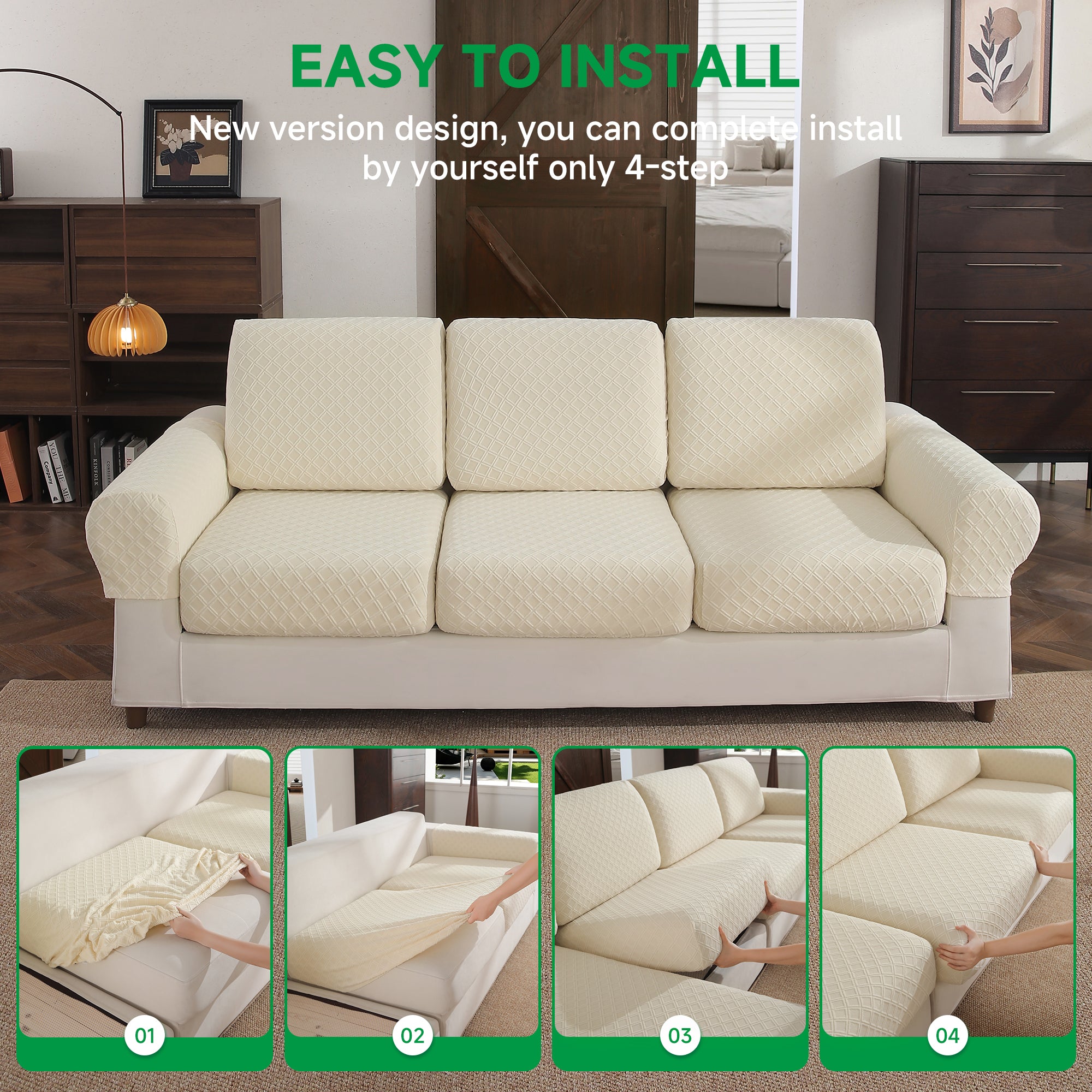 OHSIO Couch Cover, Stretch Sofa Cover, Soft Seat Cushion Covers Washable, Sectional L Shape Sofa Slipcover, Wear Stain Resistant Pet Friendly Furniture Protector for Home