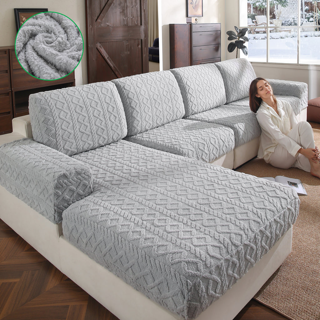 OHSIO Couch Cushion Covers, Super Soft Thicker Fleece Sofa Cover Stretch Sectional Sofa Slipcover Washable Pet Friendly Anti-Slip Stain Resistant Furniture Cover for Home
