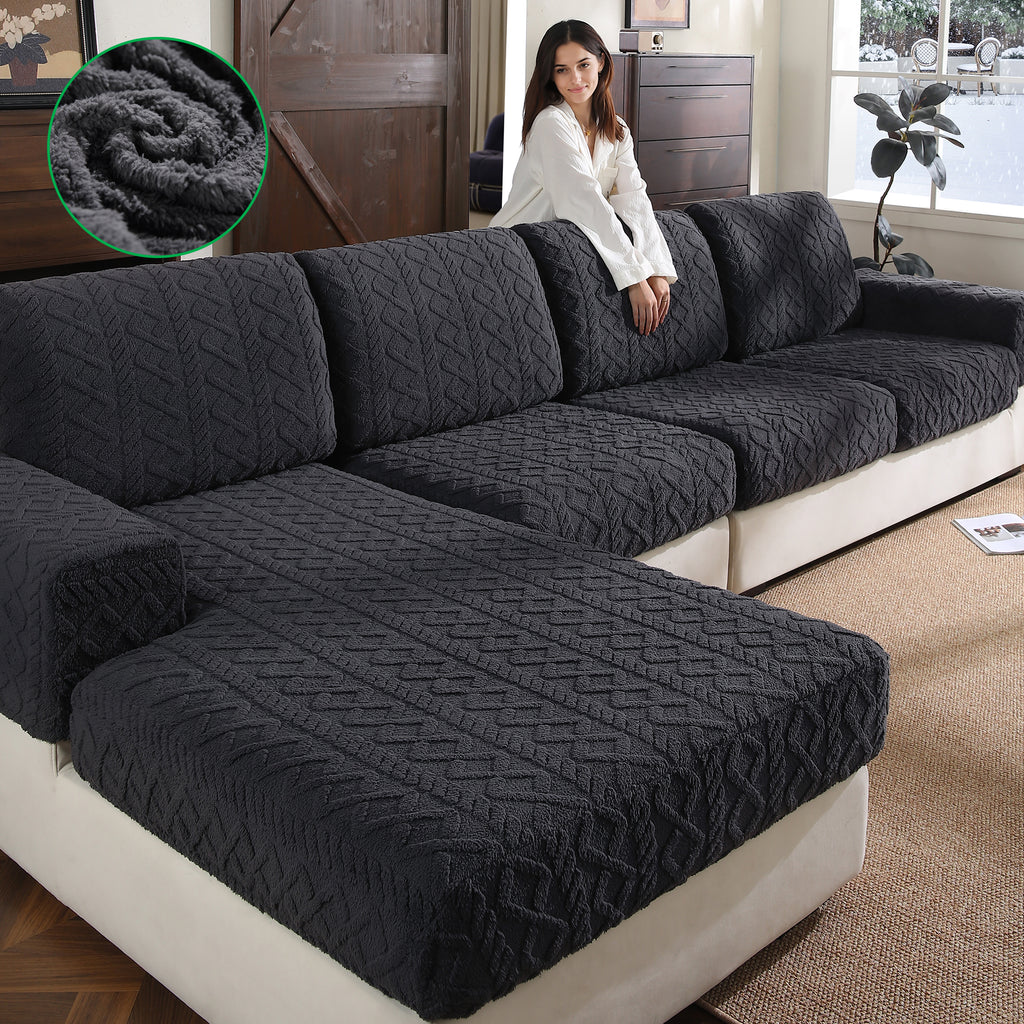 OHSIO Couch Cushion Covers, Super Soft Thicker Fleece Sofa Cover Stretch Sectional Sofa Slipcover Washable Pet Friendly Anti-Slip Stain Resistant Furniture Cover for Home