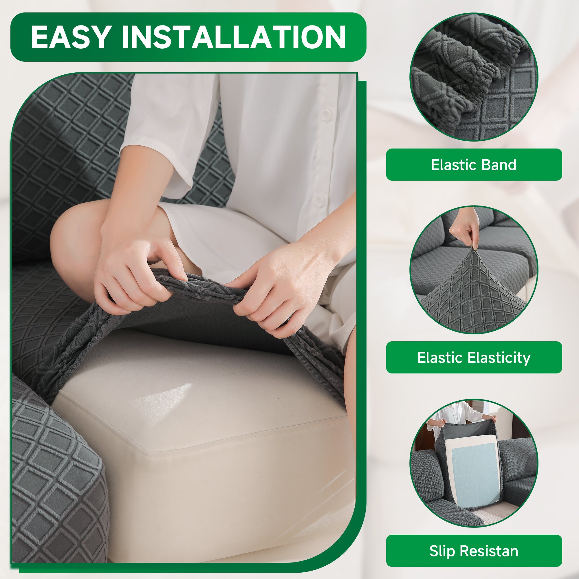 OHSIO Couch Cover, Stretch Sofa Cover, Soft Seat Cushion Covers Washable, Sectional L Shape Sofa Slipcover, Wear Stain Resistant Pet Friendly Furniture Protector for Home
