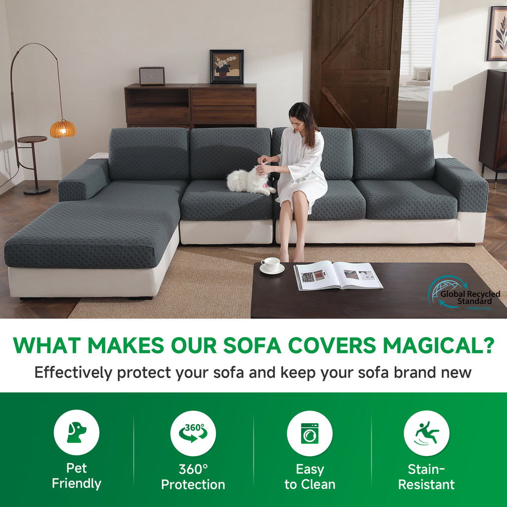 OHSIO Couch Cover, Stretch Sofa Cover, Soft Seat Cushion Covers Washable, Sectional L Shape Sofa Slipcover, Wear Stain Resistant Pet Friendly Furniture Protector for Home
