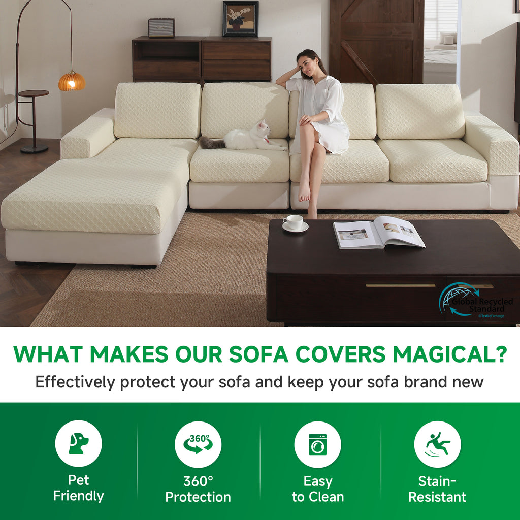 OHSIO Couch Cover, Stretch Sofa Cover, Soft Seat Cushion Covers Washable, Sectional L Shape Sofa Slipcover, Wear Stain Resistant Pet Friendly Furniture Protector for Home
