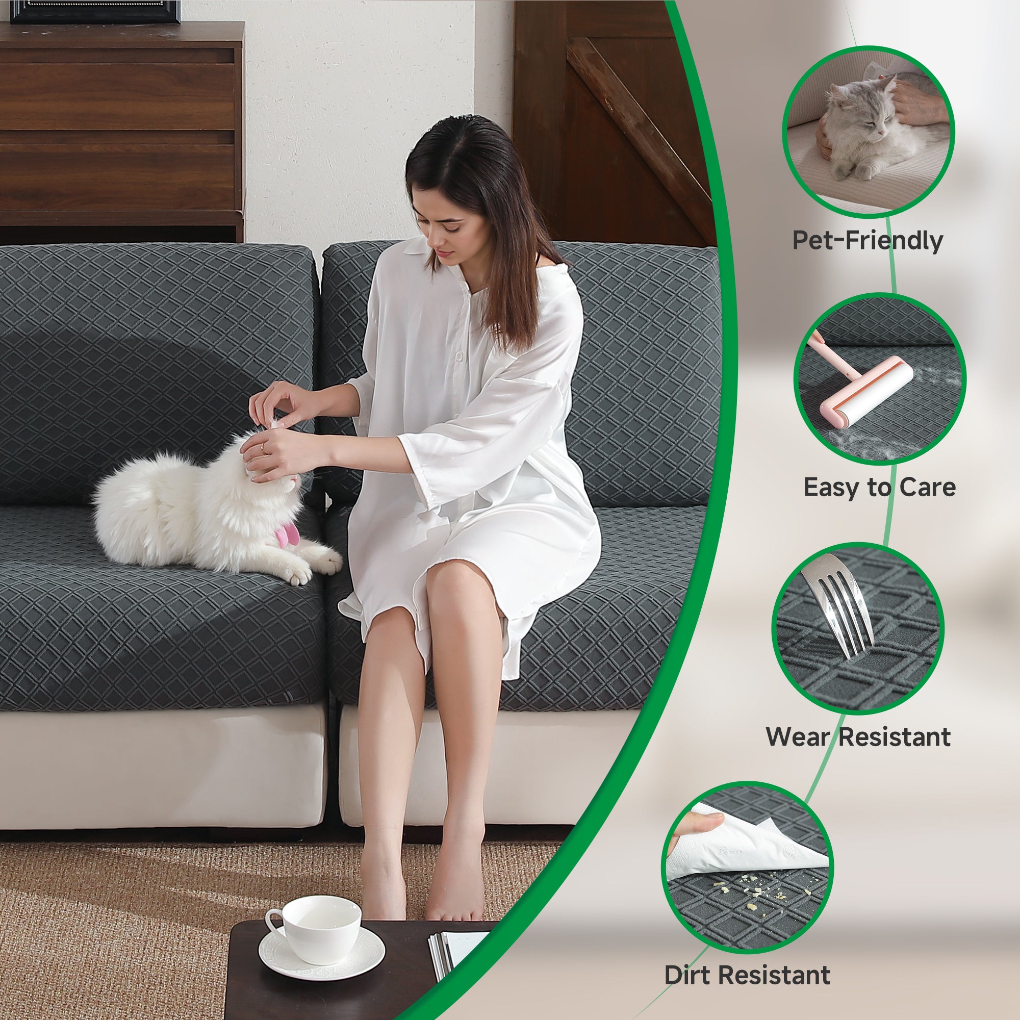OHSIO Couch Cover, Stretch Sofa Cover, Soft Seat Cushion Covers Washable, Sectional L Shape Sofa Slipcover, Wear Stain Resistant Pet Friendly Furniture Protector for Home