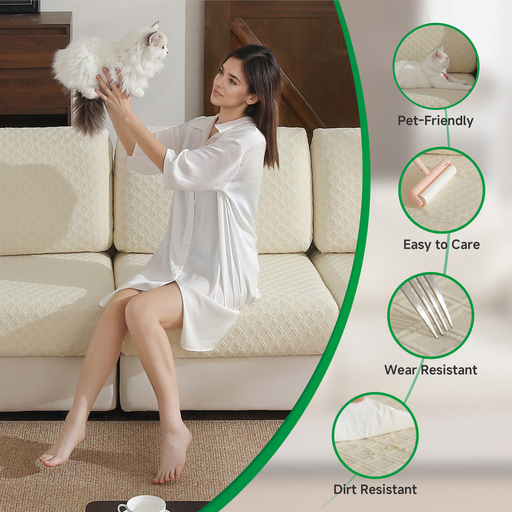 OHSIO Couch Cover, Stretch Sofa Cover, Soft Seat Cushion Covers Washable, Sectional L Shape Sofa Slipcover, Wear Stain Resistant Pet Friendly Furniture Protector for Home