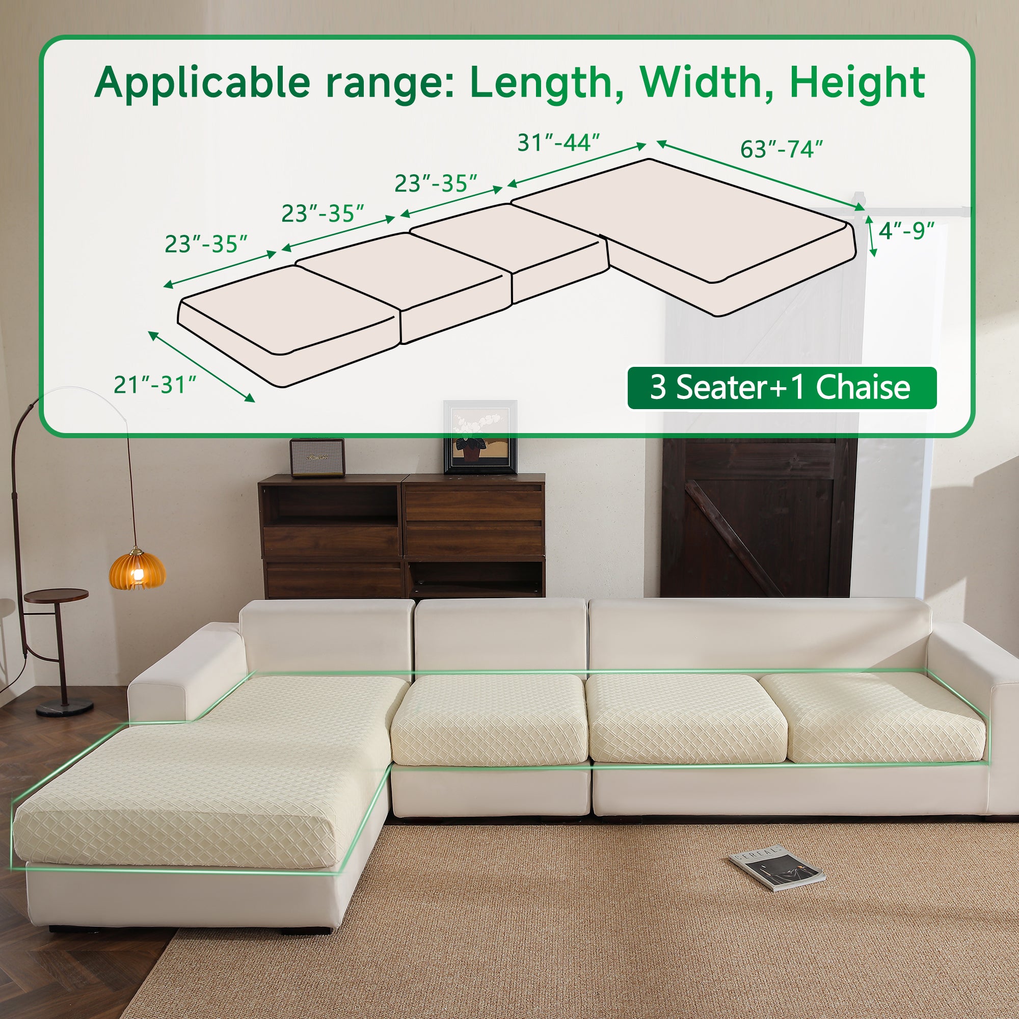 OHSIO Couch Cover, Stretch Sofa Cover, Soft Seat Cushion Covers Washable, Sectional L Shape Sofa Slipcover, Wear Stain Resistant Pet Friendly Furniture Protector for Home