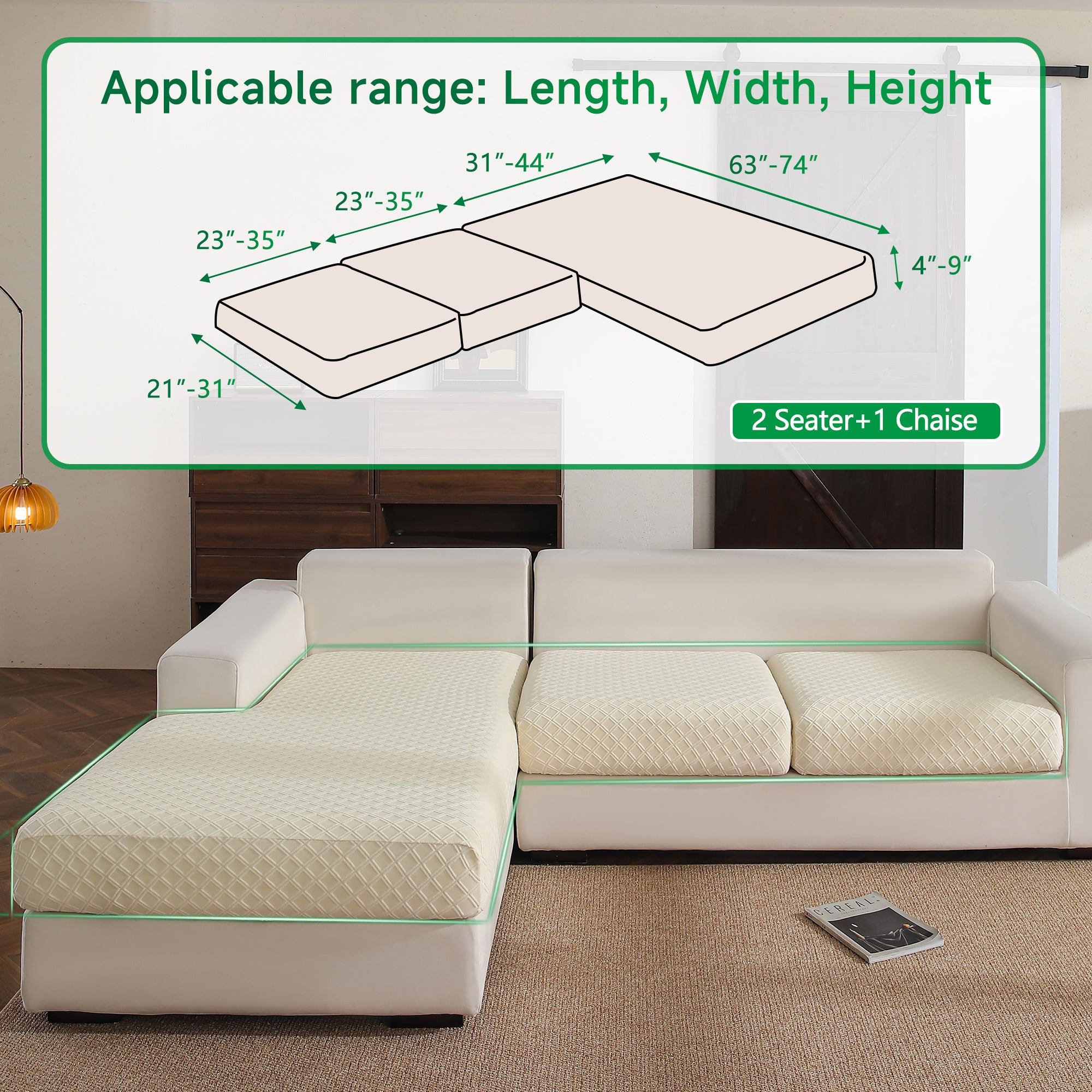 OHSIO Couch Cover, Stretch Sofa Cover, Soft Seat Cushion Covers Washable, Sectional L Shape Sofa Slipcover, Wear Stain Resistant Pet Friendly Furniture Protector for Home