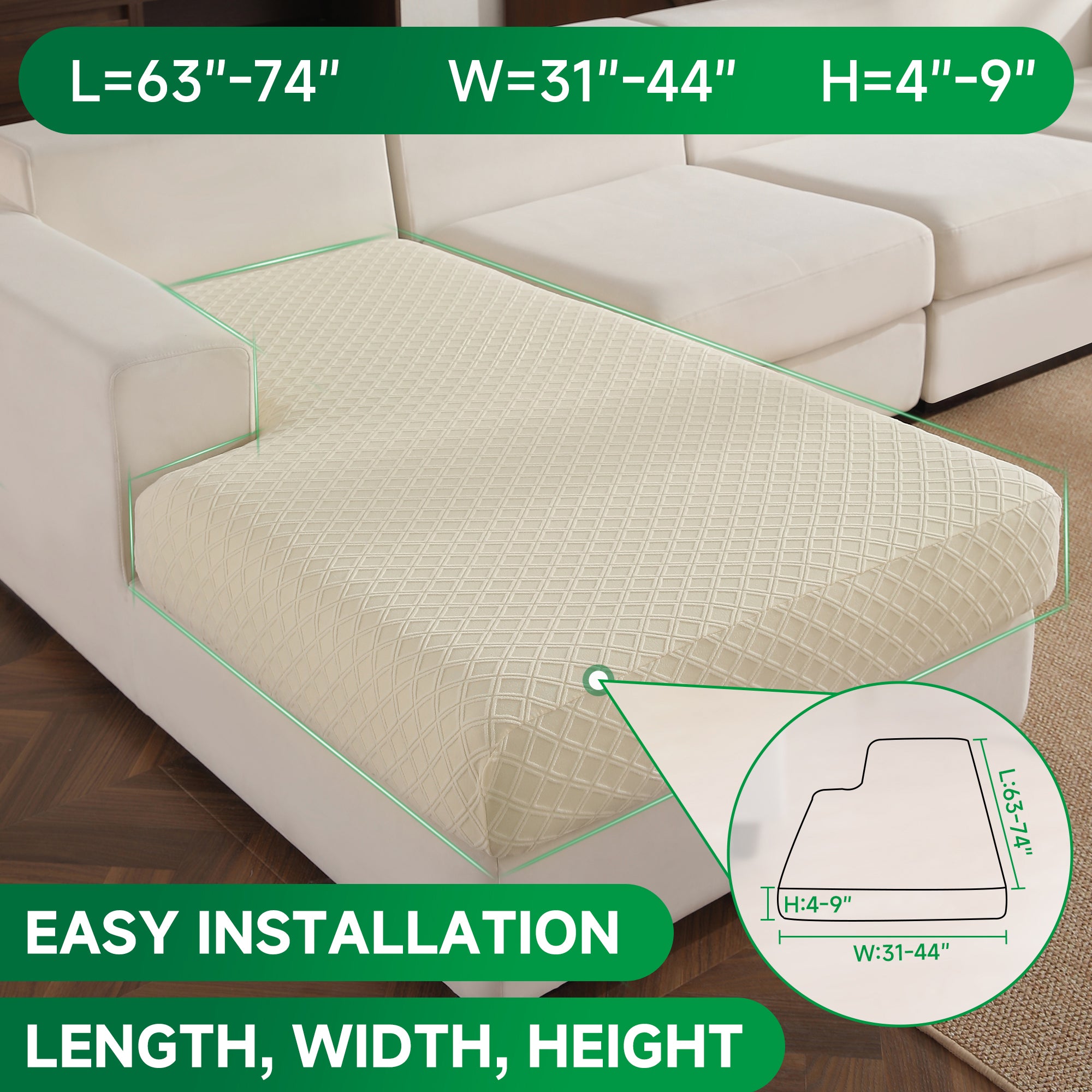 OHSIO Couch Cover, Stretch Sofa Cover, Soft Seat Cushion Covers Washable, Sectional L Shape Sofa Slipcover, Wear Stain Resistant Pet Friendly Furniture Protector for Home