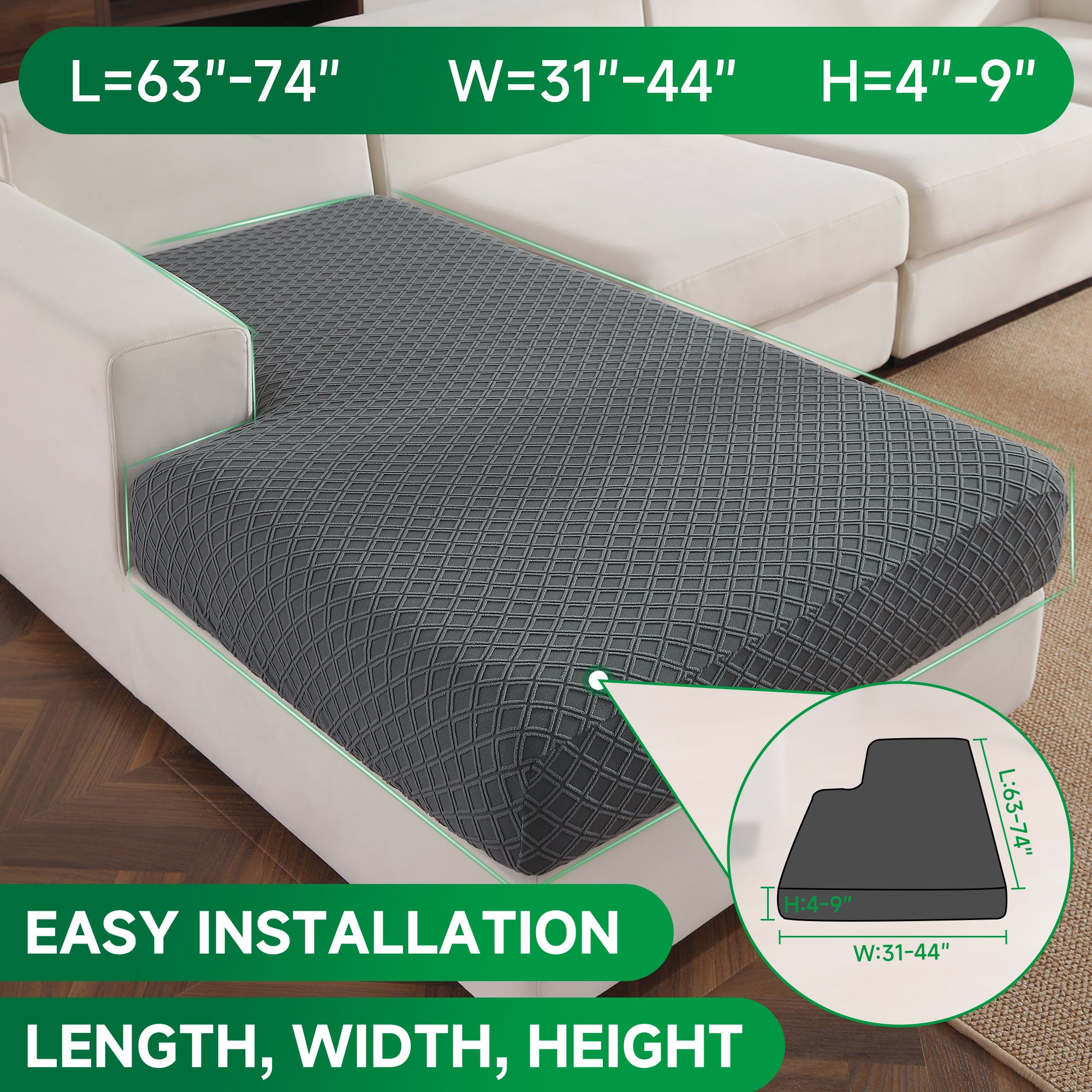 OHSIO Couch Cover, Stretch Sofa Cover, Soft Seat Cushion Covers Washable, Sectional L Shape Sofa Slipcover, Wear Stain Resistant Pet Friendly Furniture Protector for Home