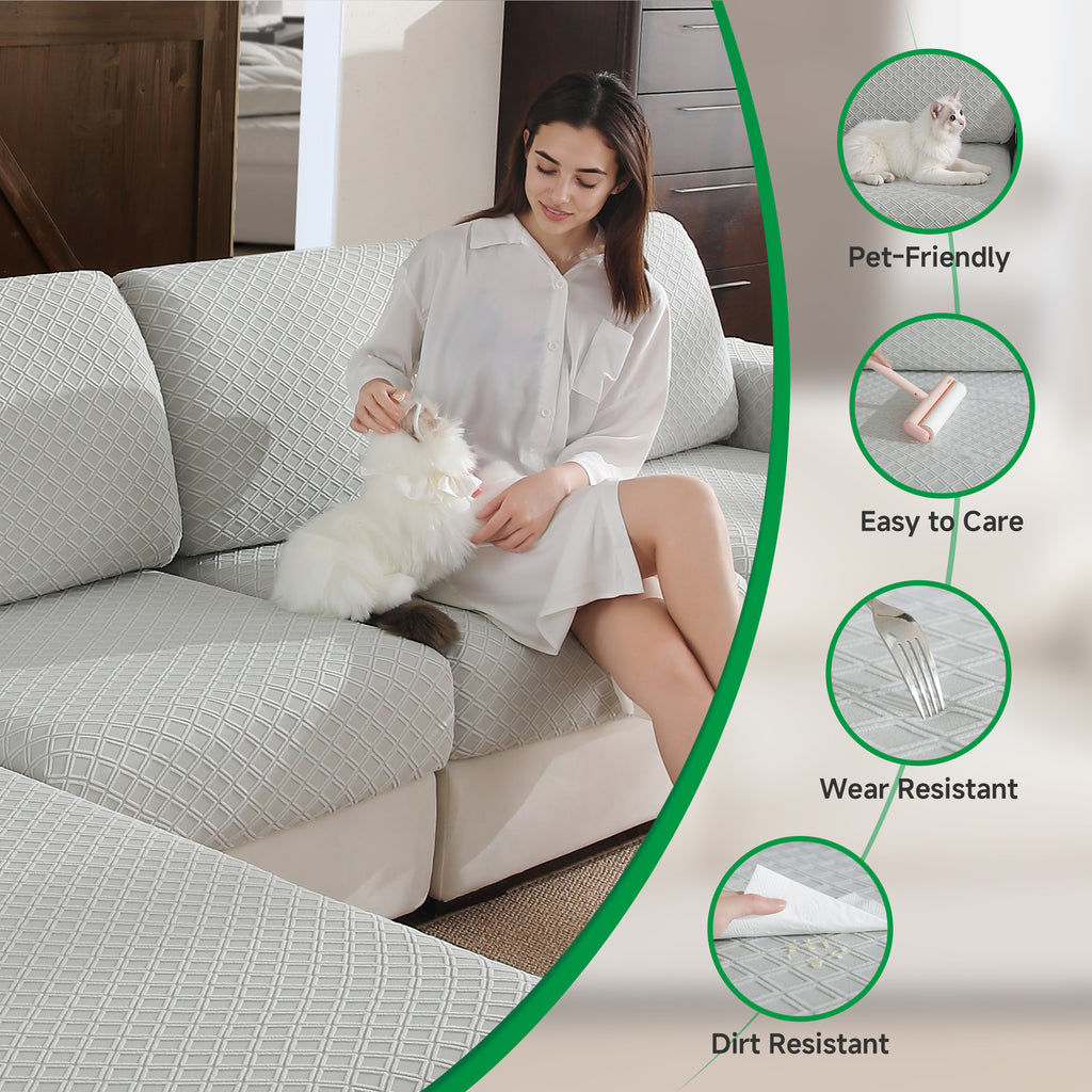 OHSIO Couch Cover, Stretch Sofa Cover, Soft Seat Cushion Covers Washable, Sectional L Shape Sofa Slipcover, Wear Stain Resistant Pet Friendly Furniture Protector for Home