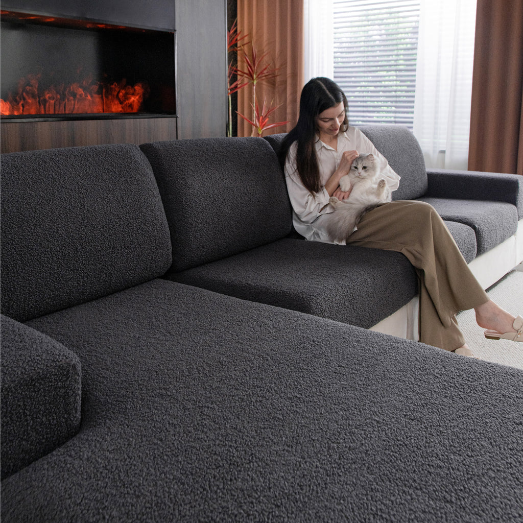 OHSIO Couch Cushion Covers for Sectional Sofa, Stretch Soft Sofa Slipcovers Washable Wear-Resistant Universal Furniture Protector for Living Room