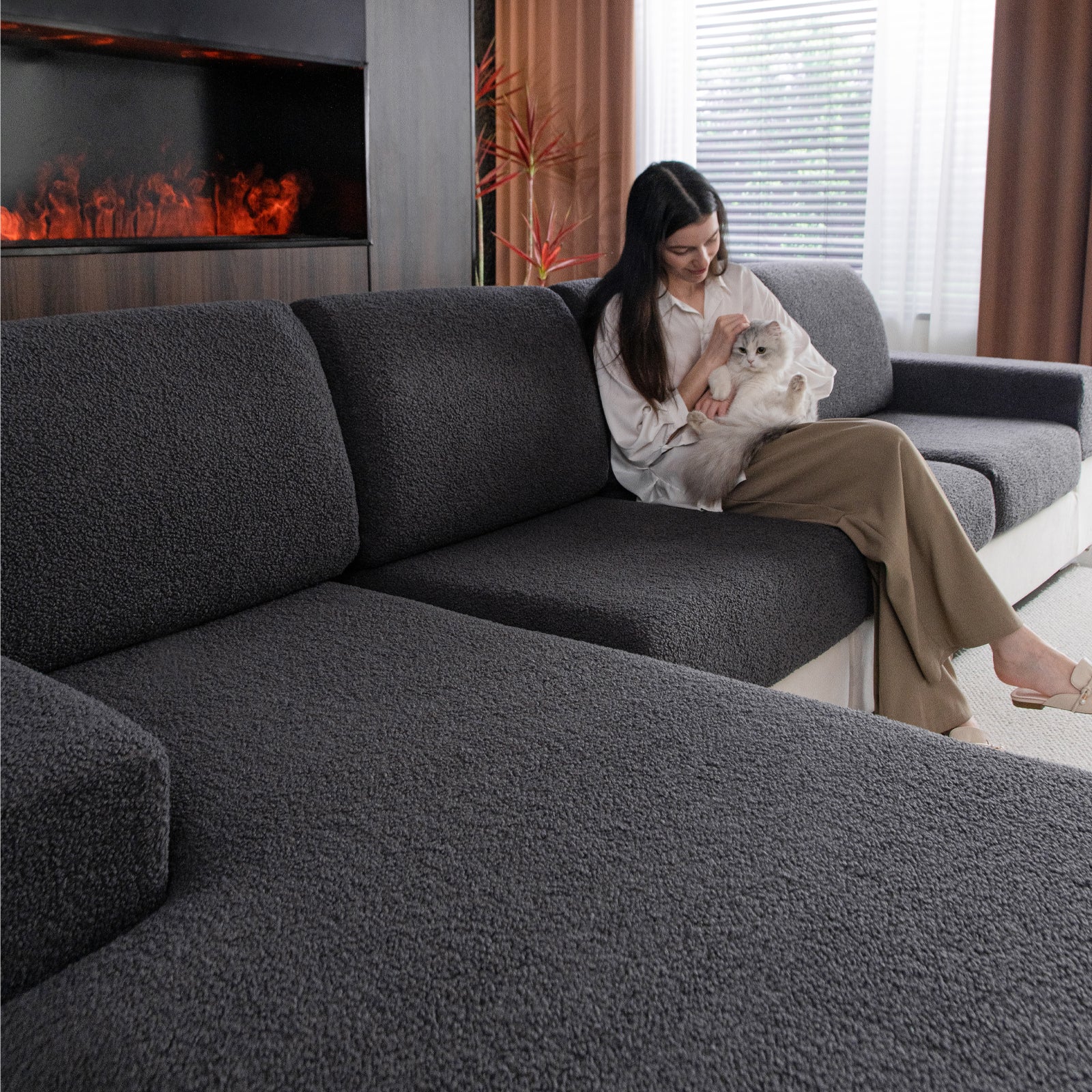 OHSIO Couch Cushion Covers for Sectional Sofa, Stretch Soft Sofa Slipcovers Washable Wear-Resistant Universal Furniture Protector for Living Room