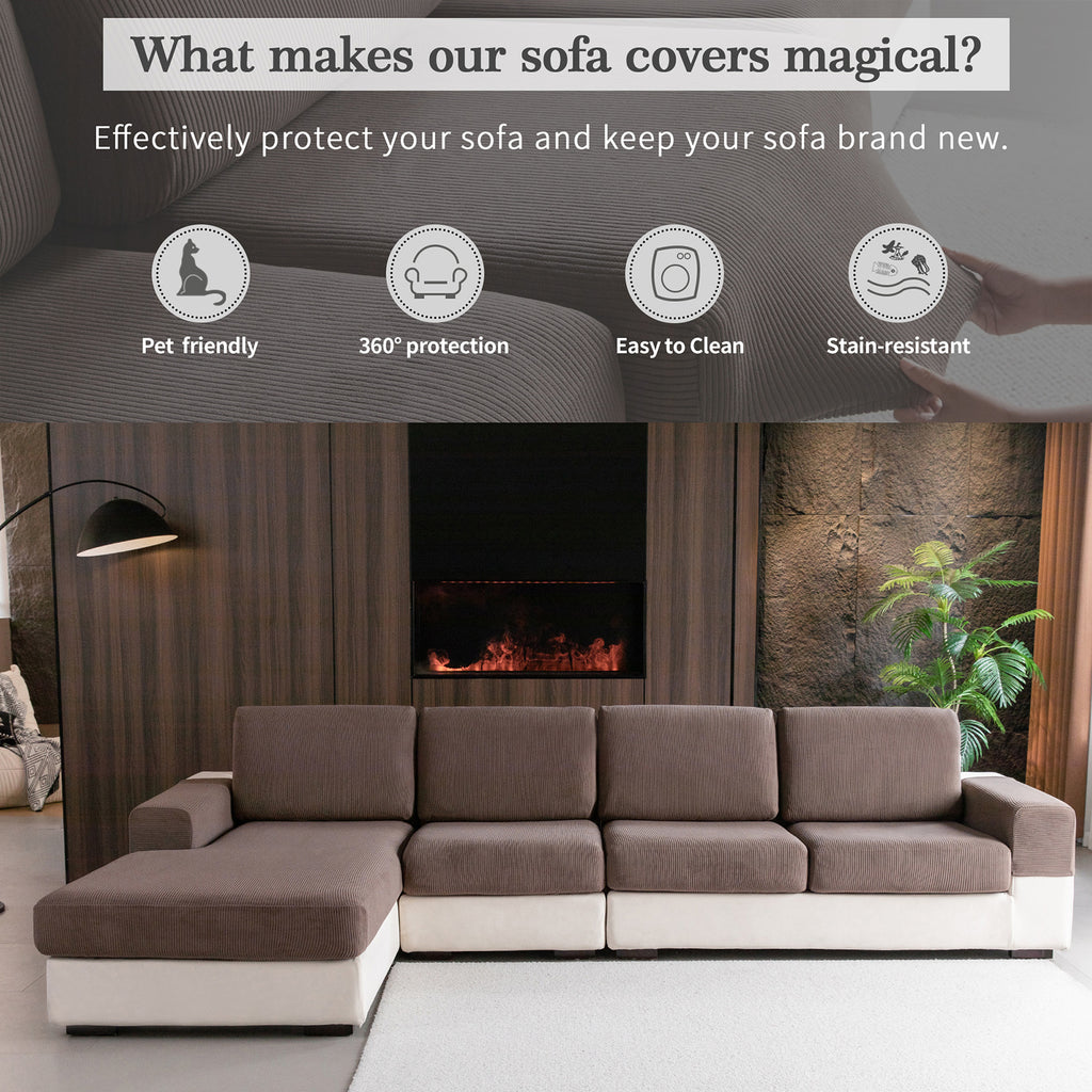 OHSIO Sectional Couch Covers, Wear Resistant Stretch Sofa Covers Washable Soft Couch Cushion Covers Anti Slip Furniture Protector Sofa Slipcovers for Pets