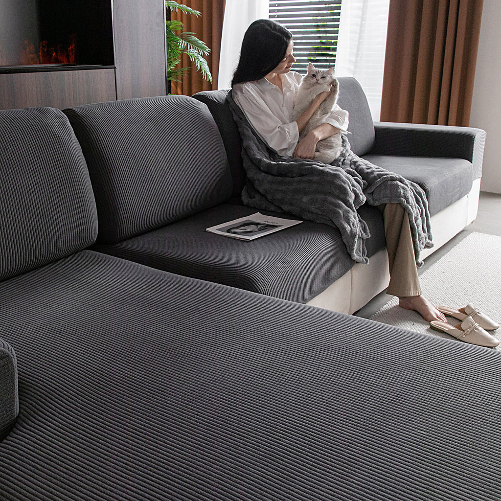 OHSIO Sectional Couch Covers, Wear Resistant Stretch Sofa Covers Washable Soft Couch Cushion Covers Anti Slip Furniture Protector Sofa Slipcovers for Pets