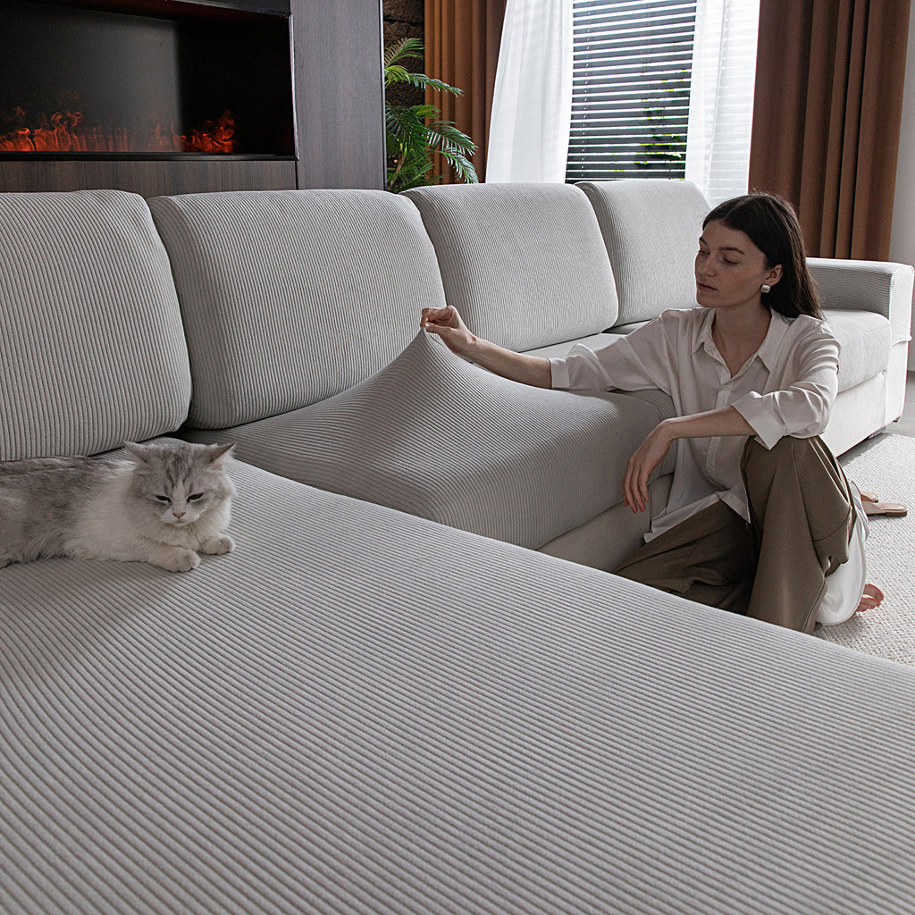OHSIO Sectional Couch Covers, Wear Resistant Stretch Sofa Covers Washable Soft Couch Cushion Covers Anti Slip Furniture Protector Sofa Slipcovers for Pets