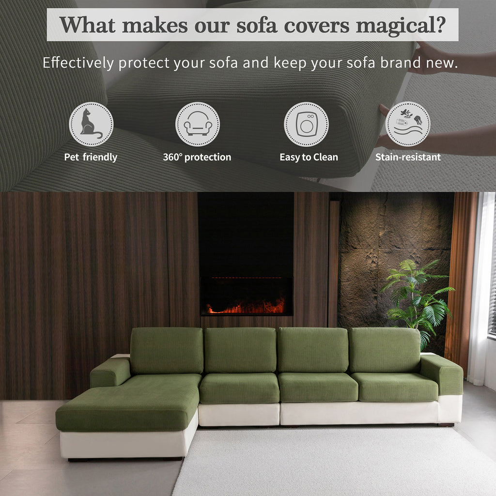 OHSIO Sectional Couch Covers, Wear Resistant Stretch Sofa Covers Washable Soft Couch Cushion Covers Anti Slip Furniture Protector Sofa Slipcovers for Pets