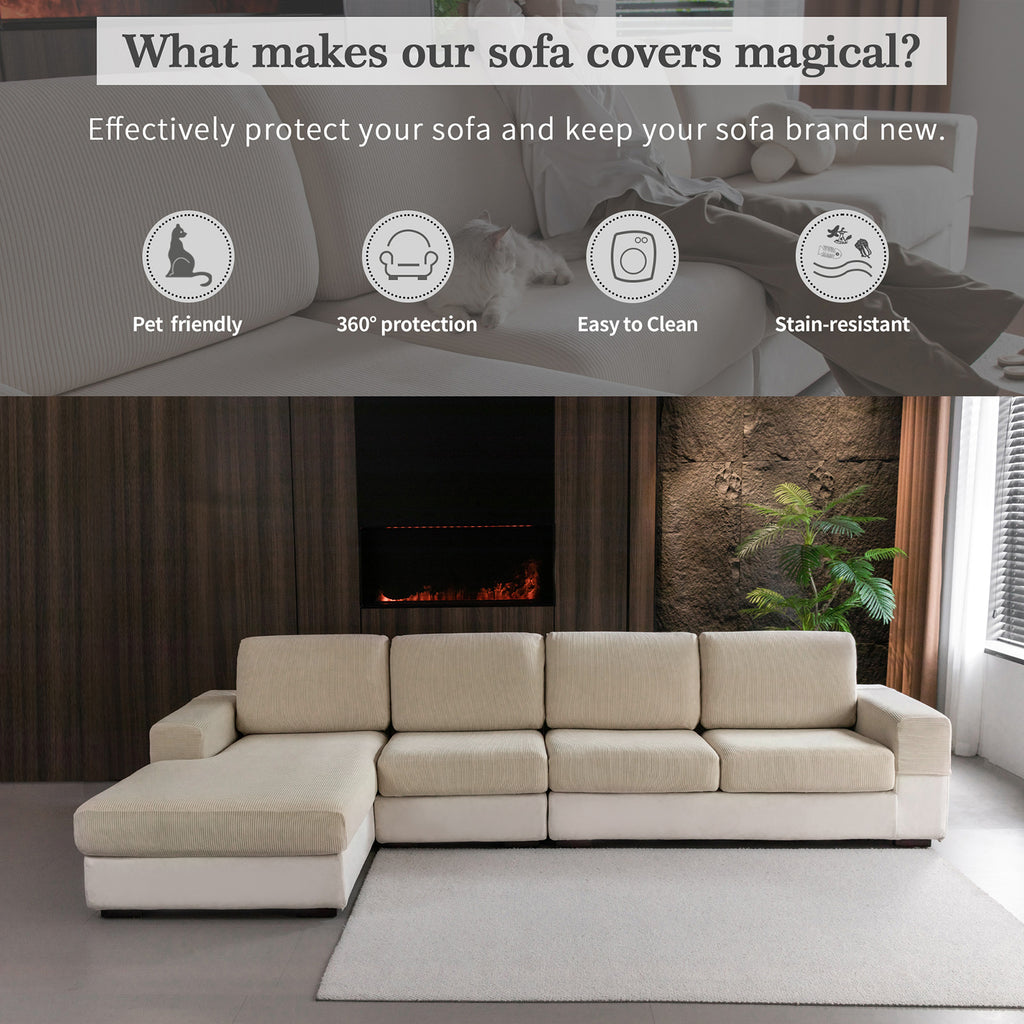 OHSIO Sectional Couch Covers, Wear Resistant Stretch Sofa Covers Washable Soft Couch Cushion Covers Anti Slip Furniture Protector Sofa Slipcovers for Pets