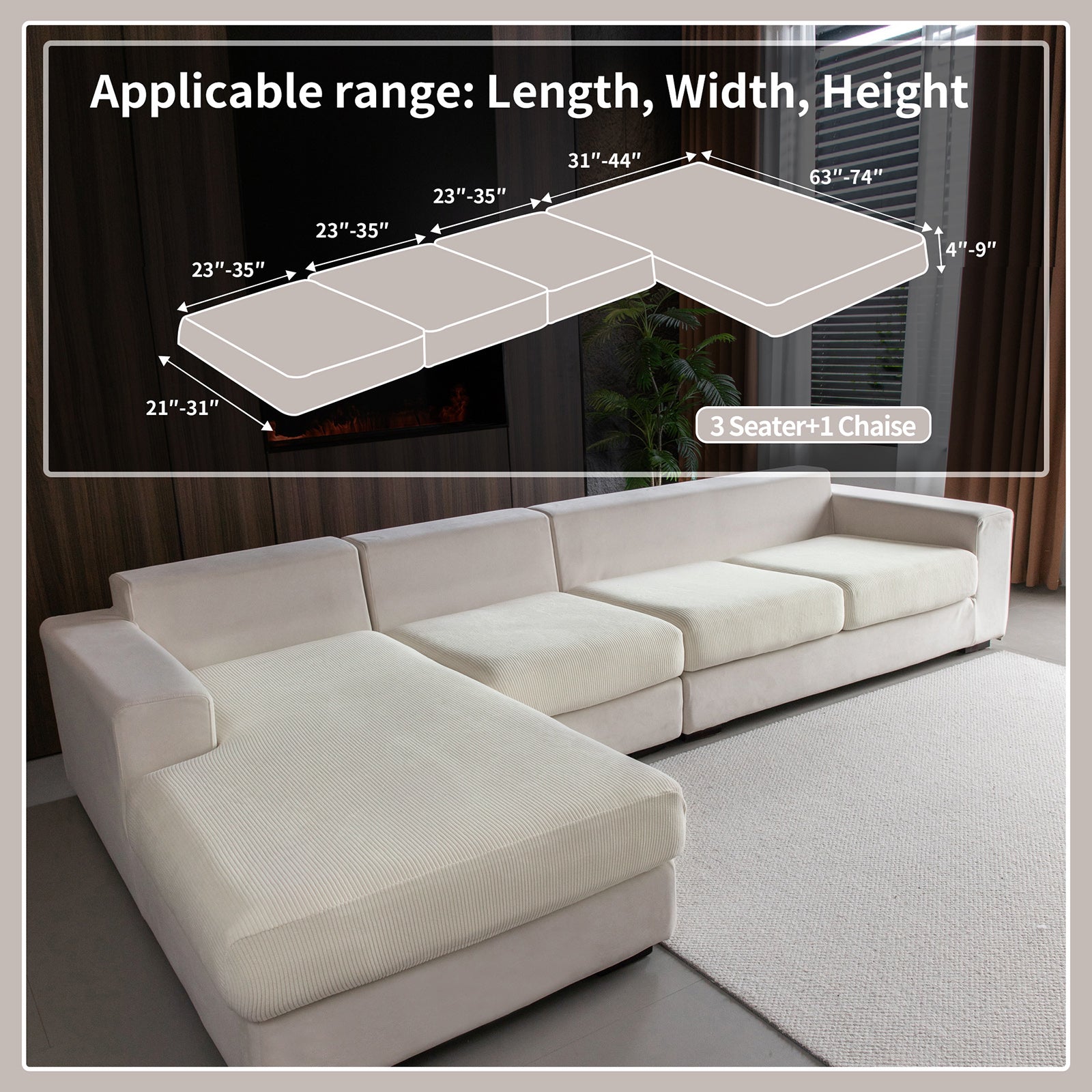 OHSIO Sectional Couch Covers, Wear Resistant Stretch Sofa Covers Washable Soft Couch Cushion Covers Anti Slip Furniture Protector Sofa Slipcovers for Pets
