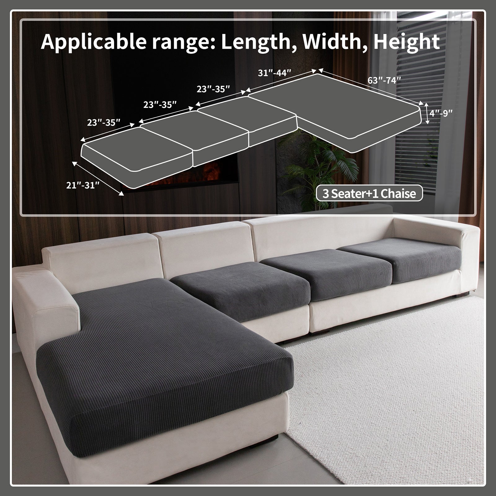 OHSIO Sectional Couch Covers, Wear Resistant Stretch Sofa Covers Washable Soft Couch Cushion Covers Anti Slip Furniture Protector Sofa Slipcovers for Pets
