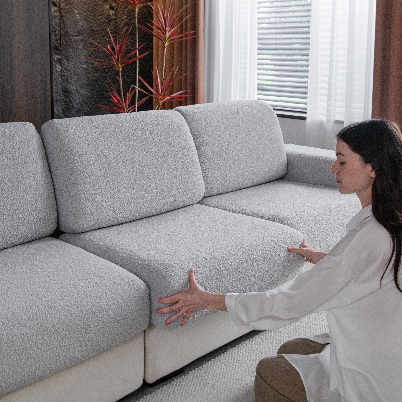 OHSIO Couch Cushion Covers for Sectional Sofa, Stretch Soft Sofa Slipcovers Washable Wear-Resistant Universal Furniture Protector for Living Room