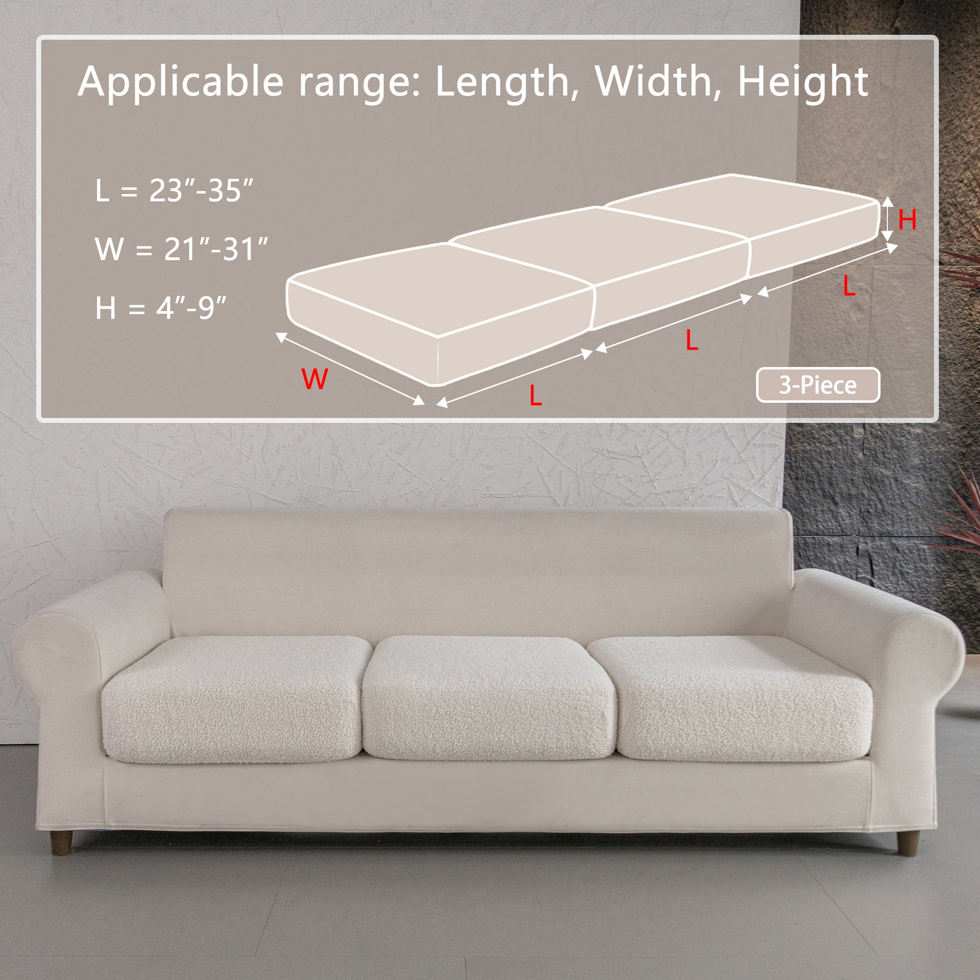 OHSIO Couch Cushion Covers for Sectional Sofa, Stretch Soft Sofa Slipcovers Washable Wear-Resistant Universal Furniture Protector for Living Room