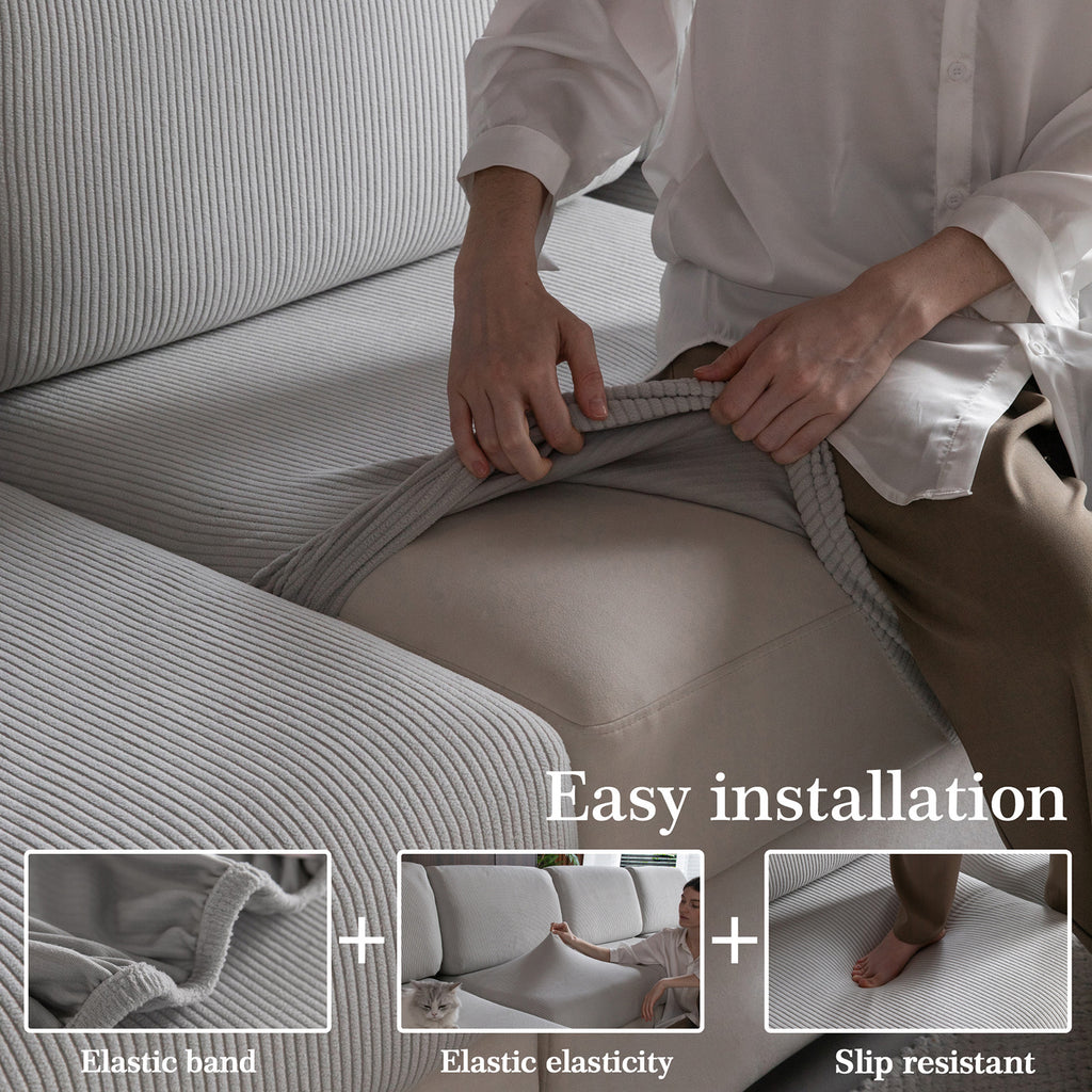 OHSIO Sectional Couch Covers, Wear Resistant Stretch Sofa Covers Washable Soft Couch Cushion Covers Anti Slip Furniture Protector Sofa Slipcovers for Pets