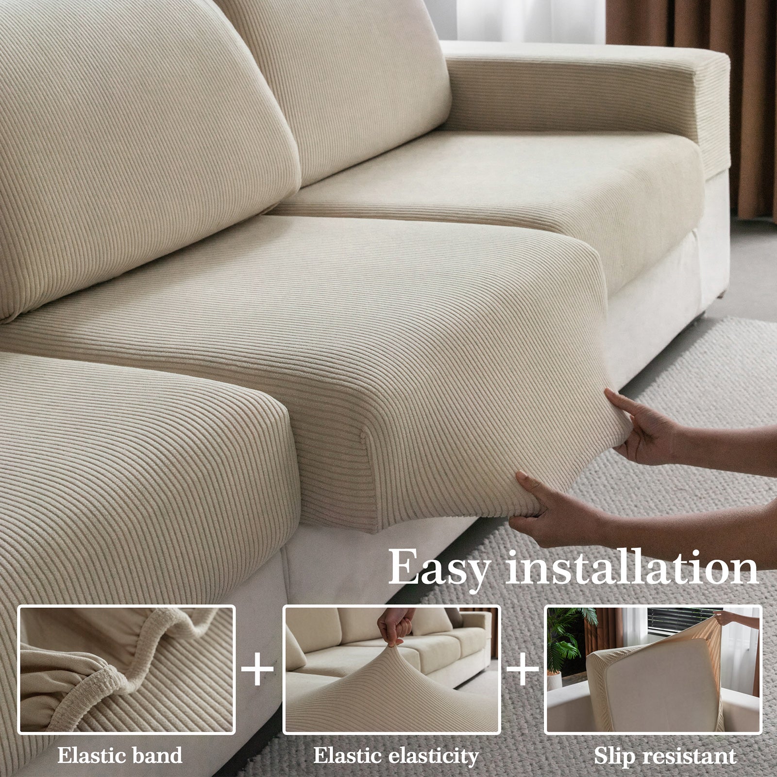 OHSIO Sectional Couch Covers, Wear Resistant Stretch Sofa Covers Washable Soft Couch Cushion Covers Anti Slip Furniture Protector Sofa Slipcovers for Pets