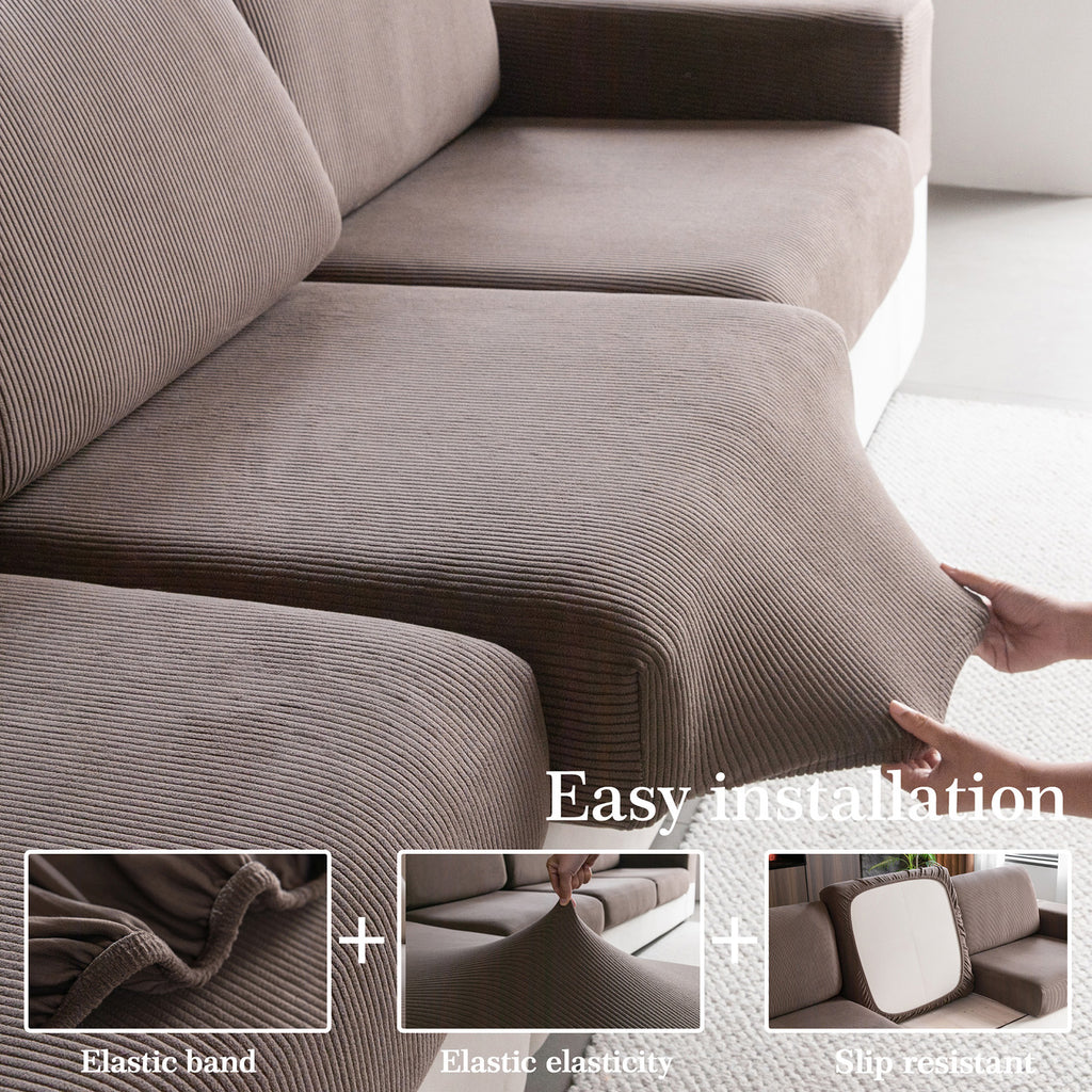 OHSIO Sectional Couch Covers, Wear Resistant Stretch Sofa Covers Washable Soft Couch Cushion Covers Anti Slip Furniture Protector Sofa Slipcovers for Pets