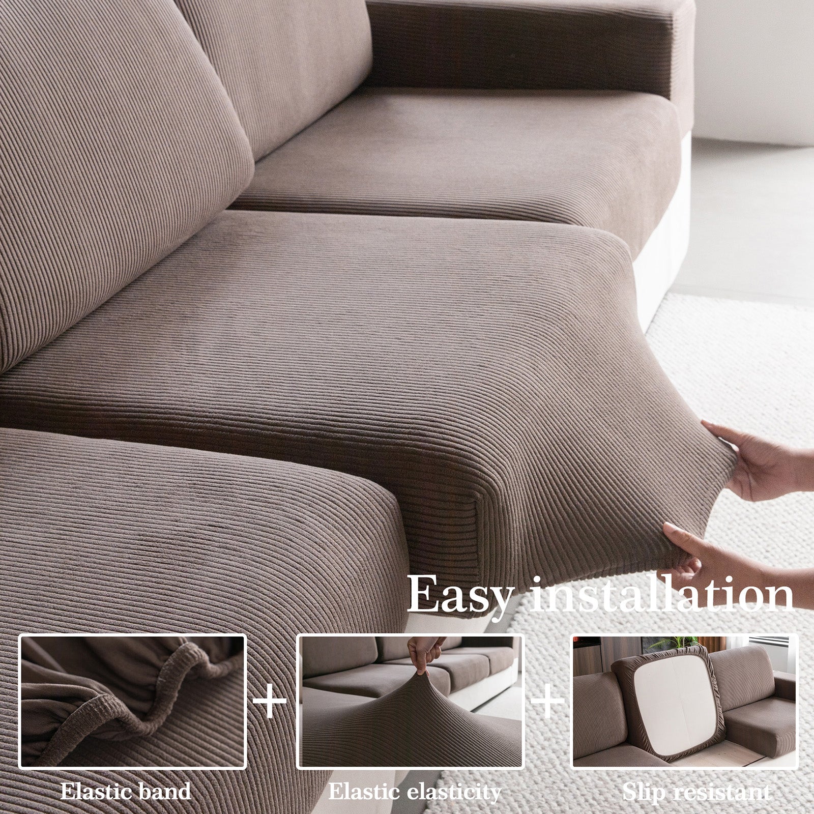 OHSIO Sectional Couch Covers, Wear Resistant Stretch Sofa Covers Washable Soft Couch Cushion Covers Anti Slip Furniture Protector Sofa Slipcovers for Pets
