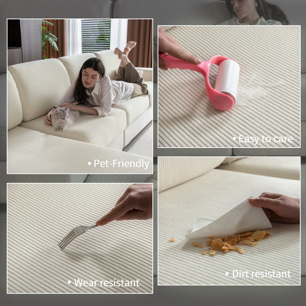 OHSIO Sectional Couch Covers, Wear Resistant Stretch Sofa Covers Washable Soft Couch Cushion Covers Anti Slip Furniture Protector Sofa Slipcovers for Pets