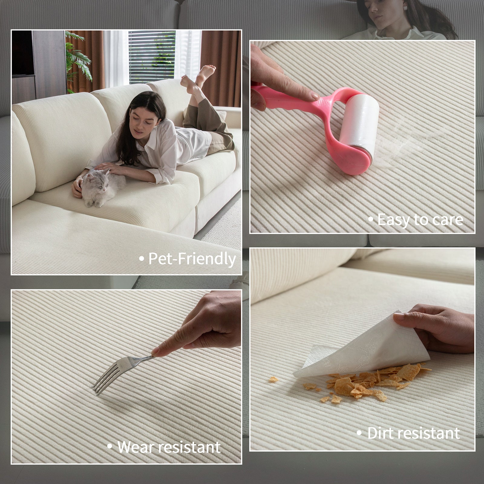 OHSIO Sectional Couch Covers, Wear Resistant Stretch Sofa Covers Washable Soft Couch Cushion Covers Anti Slip Furniture Protector Sofa Slipcovers for Pets