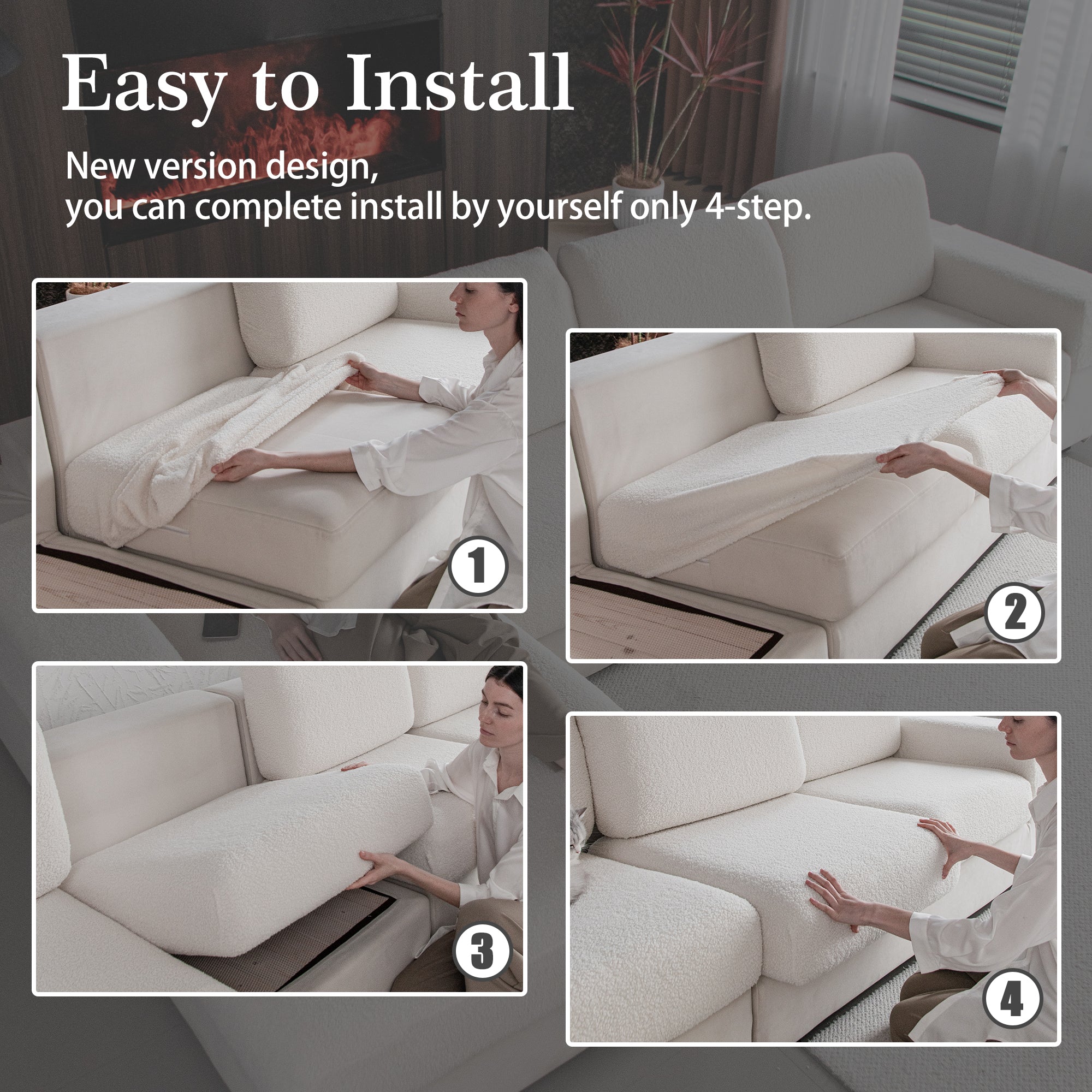 OHSIO Couch Cushion Covers for Sectional Sofa, Stretch Soft Sofa Slipcovers Washable Wear-Resistant Universal Furniture Protector for Living Room