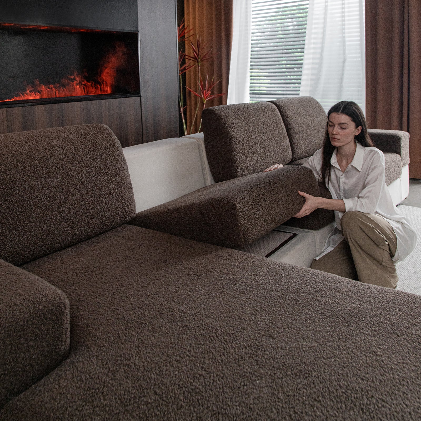 OHSIO Couch Cushion Covers for Sectional Sofa, Stretch Soft Sofa Slipcovers Washable Wear-Resistant Universal Furniture Protector for Living Room