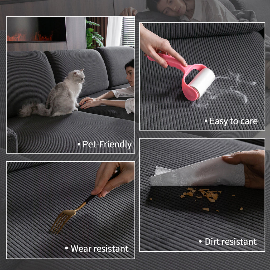 OHSIO Sectional Couch Covers, Wear Resistant Stretch Sofa Covers Washable Soft Couch Cushion Covers Anti Slip Furniture Protector Sofa Slipcovers for Pets