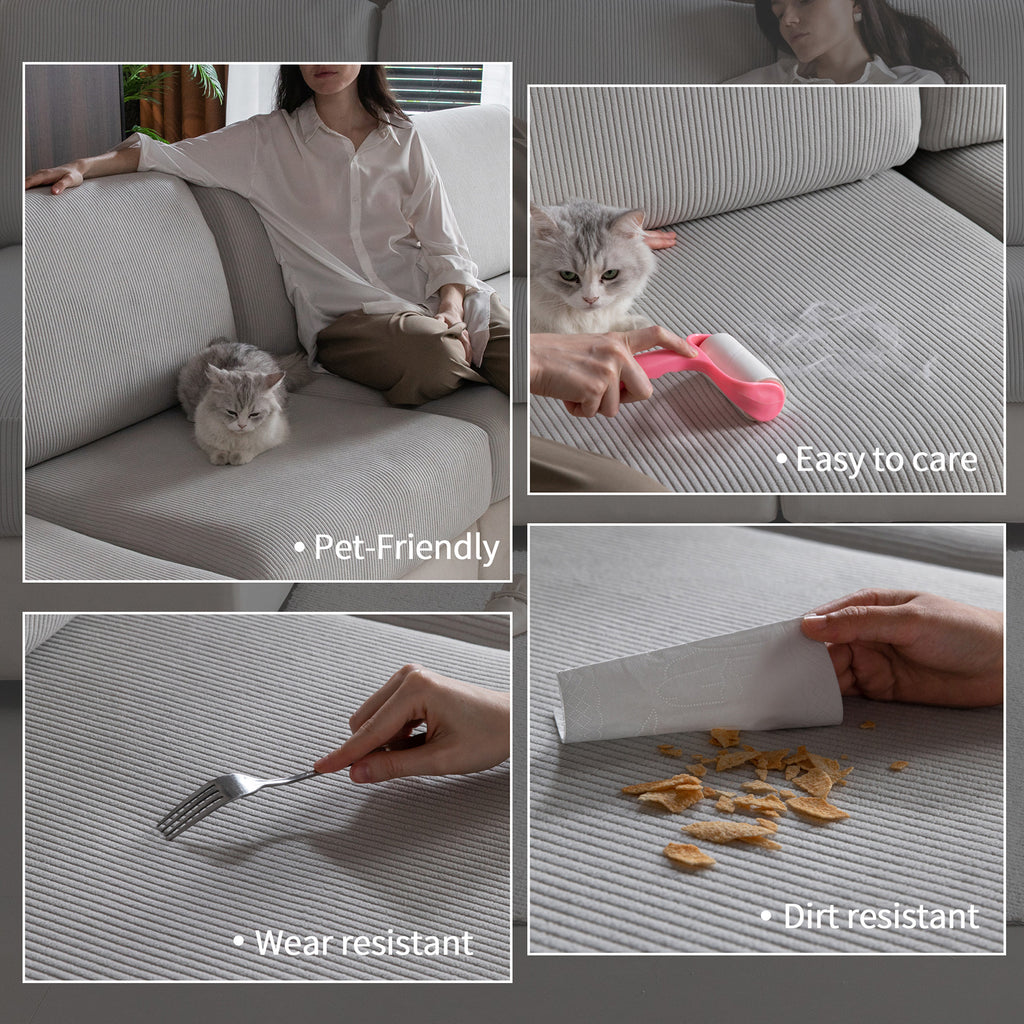 OHSIO Sectional Couch Covers, Wear Resistant Stretch Sofa Covers Washable Soft Couch Cushion Covers Anti Slip Furniture Protector Sofa Slipcovers for Pets