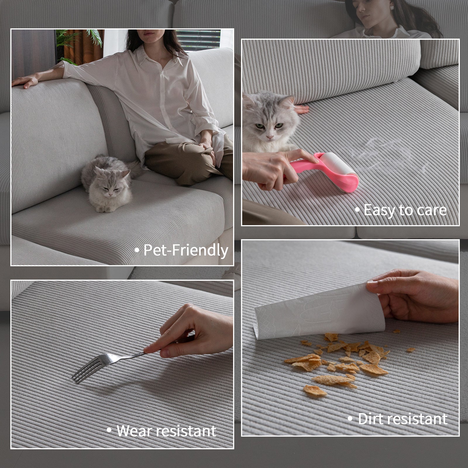 OHSIO Sectional Couch Covers, Wear Resistant Stretch Sofa Covers Washable Soft Couch Cushion Covers Anti Slip Furniture Protector Sofa Slipcovers for Pets