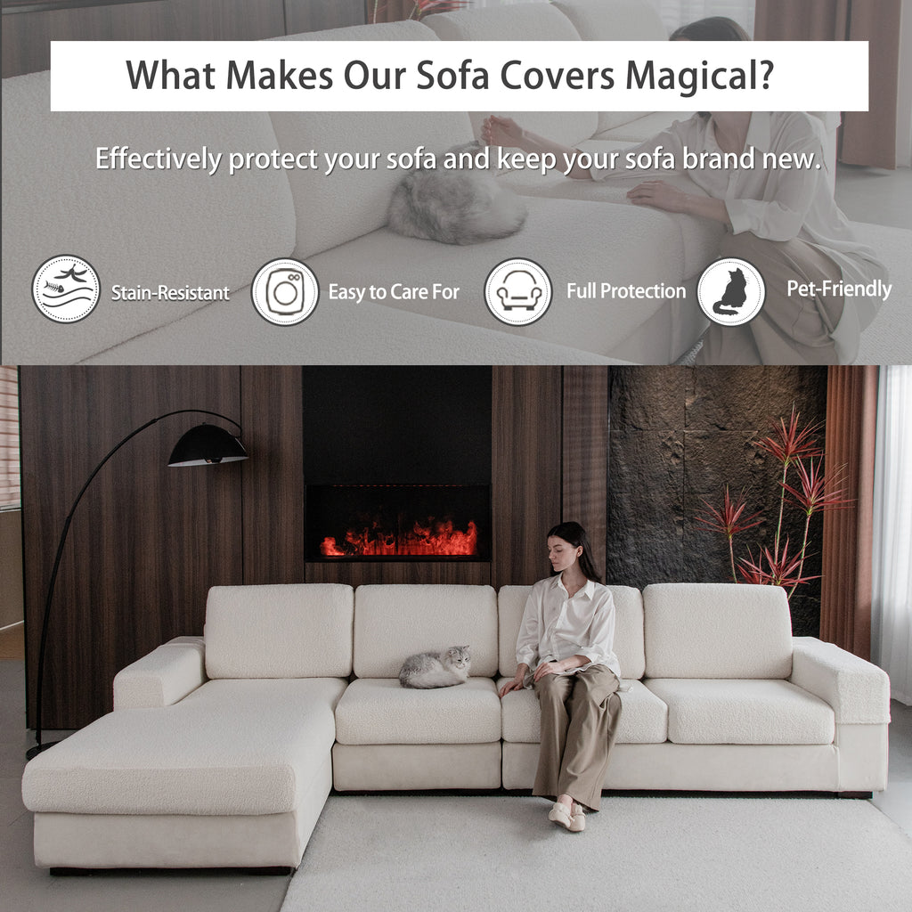 OHSIO Couch Cushion Covers for Sectional Sofa, Stretch Soft Sofa Slipcovers Washable Wear-Resistant Universal Furniture Protector for Living Room